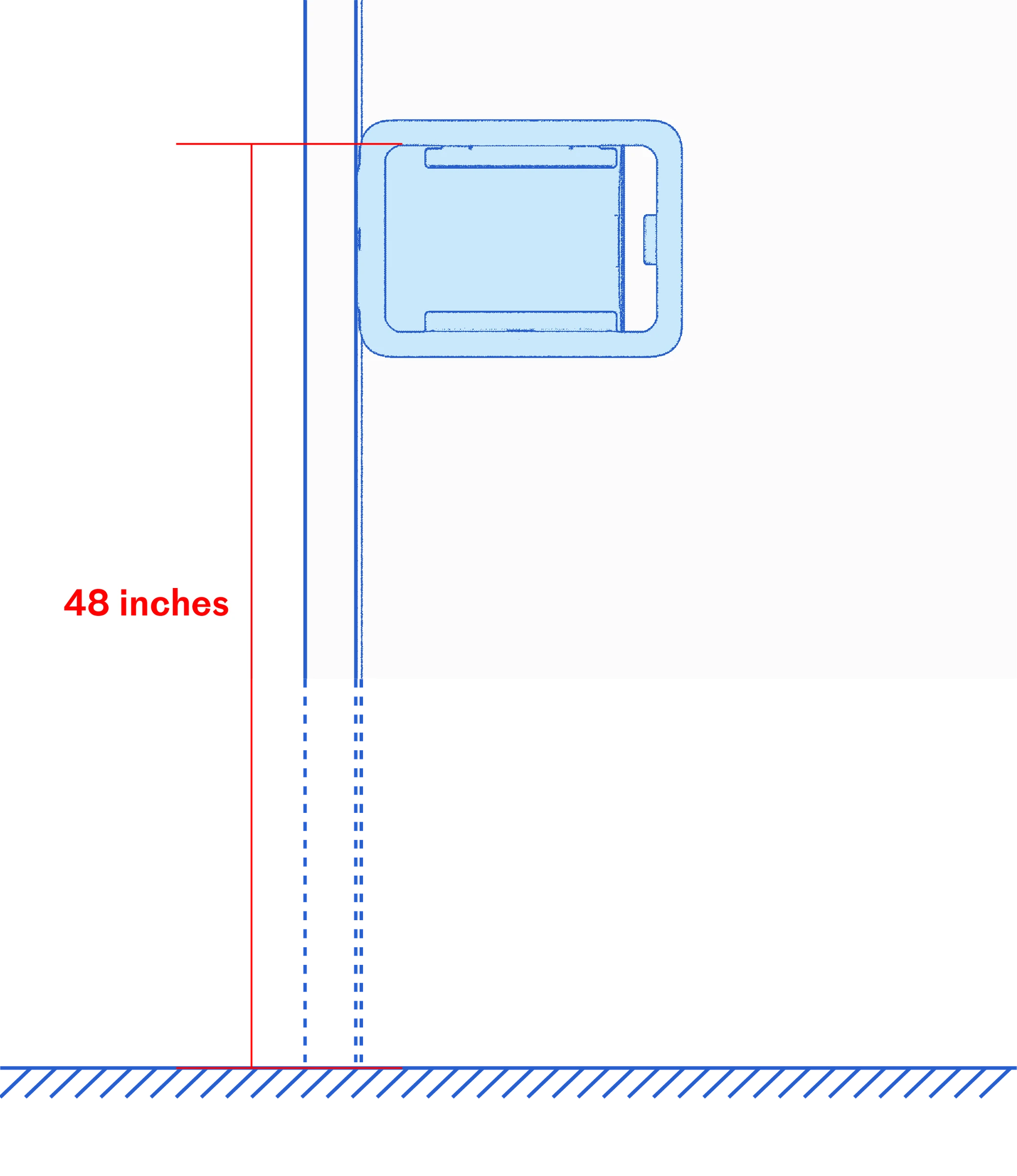 Side-mounted enclosure with a dimension line labeled 48 inches from the finished floor to the top of the screen opening.