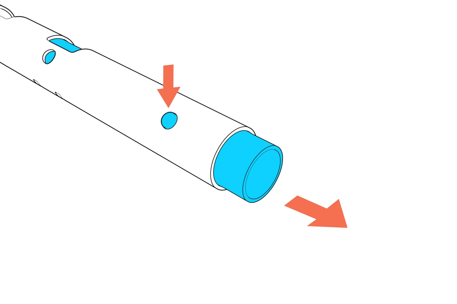 Coupler spring button being depressed with an arrow indicating outward sliding.