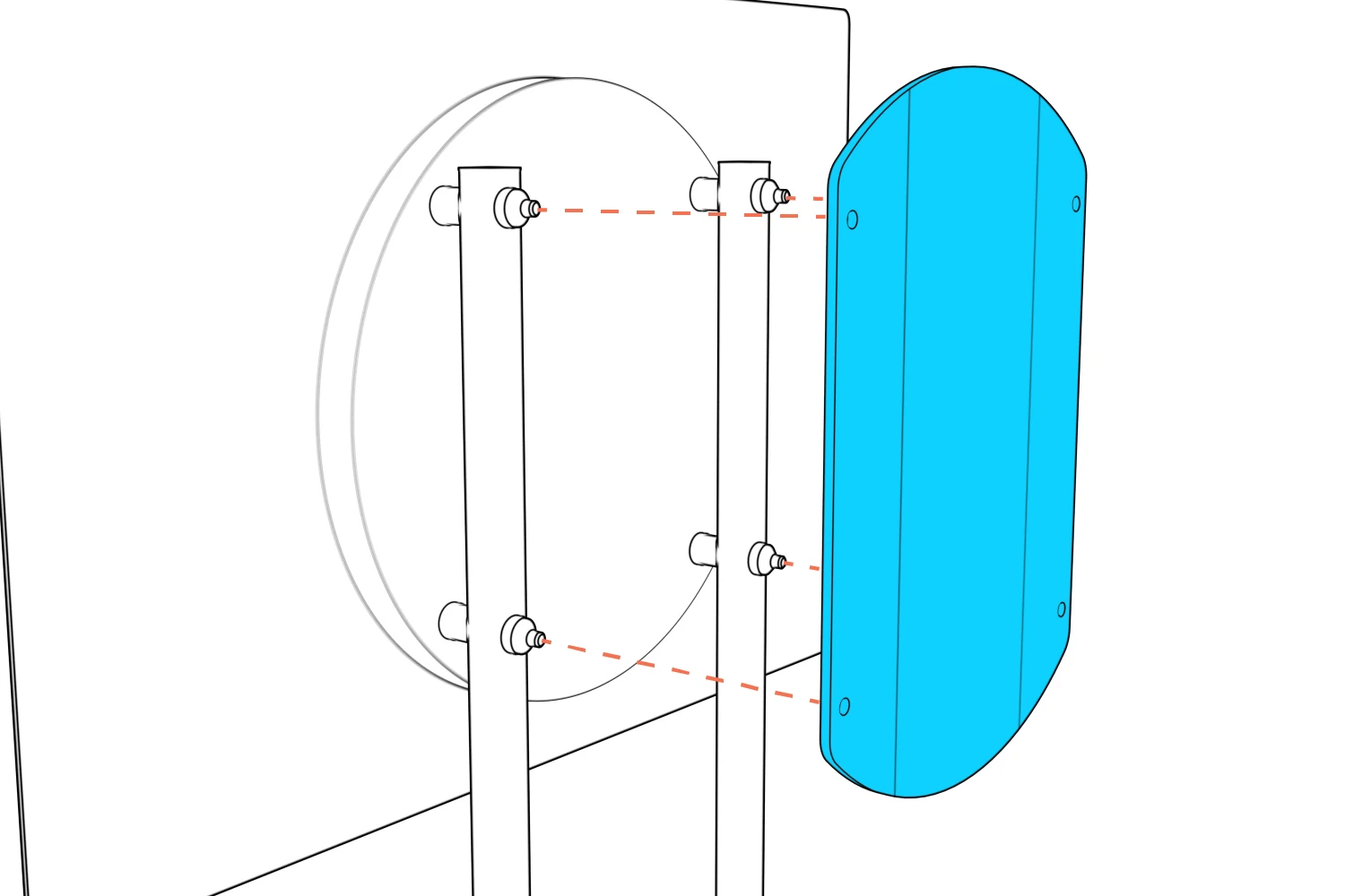 Felt-cover holes aligned with the four round anchors on the rear of the stand.
