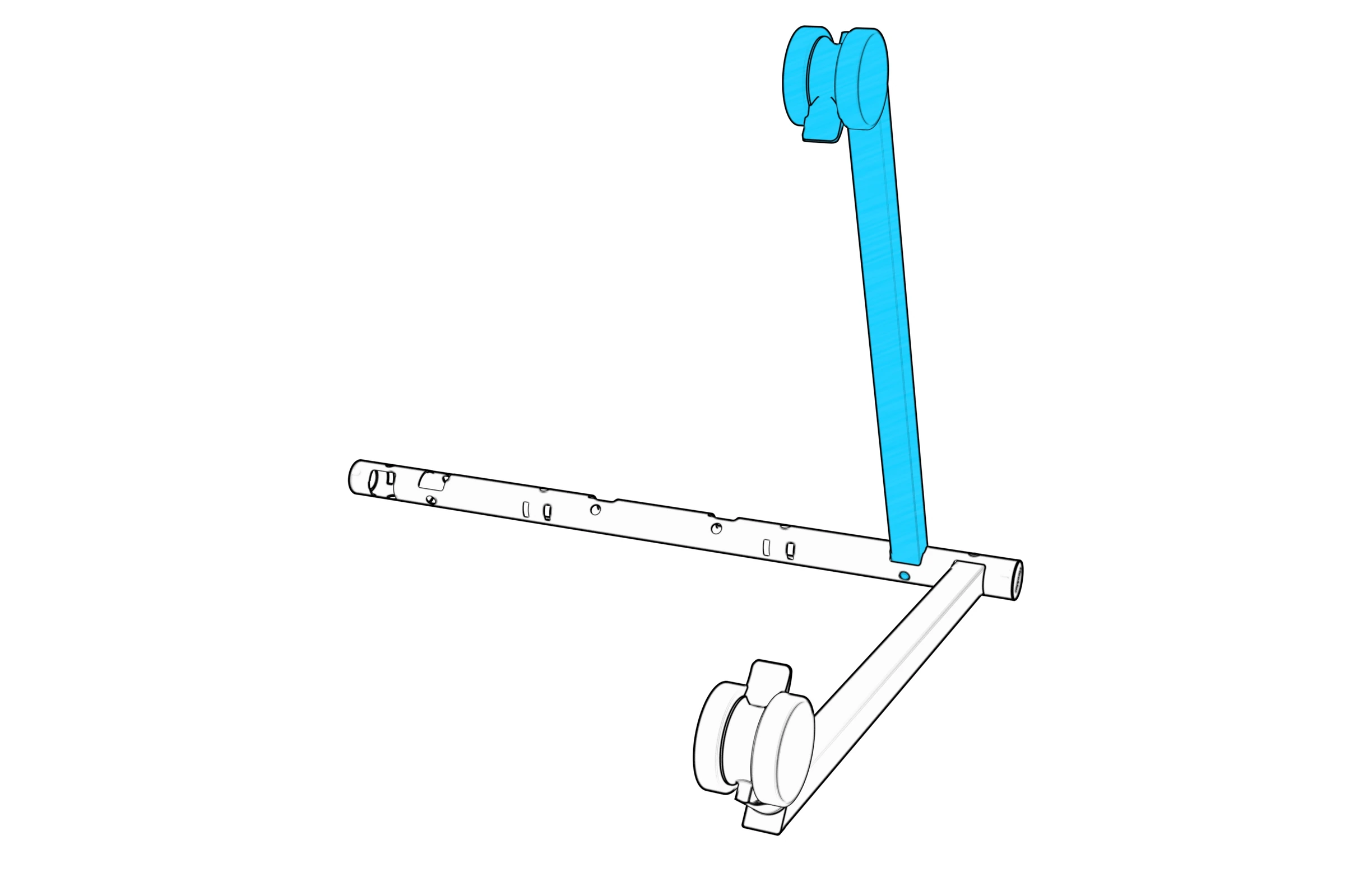 Rear leg aligned with the opposite socket while the beam rests on the first leg.