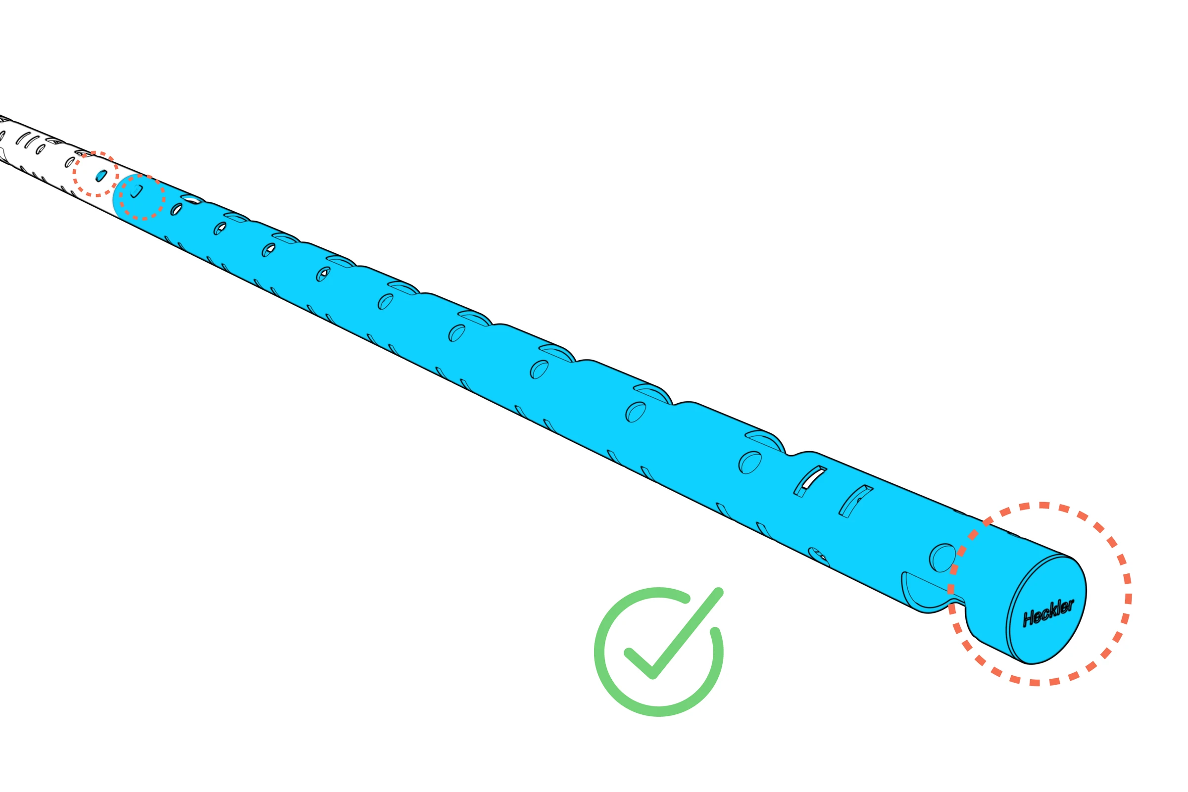 Joined right and center beam segments with their connection circled and the logo upright.