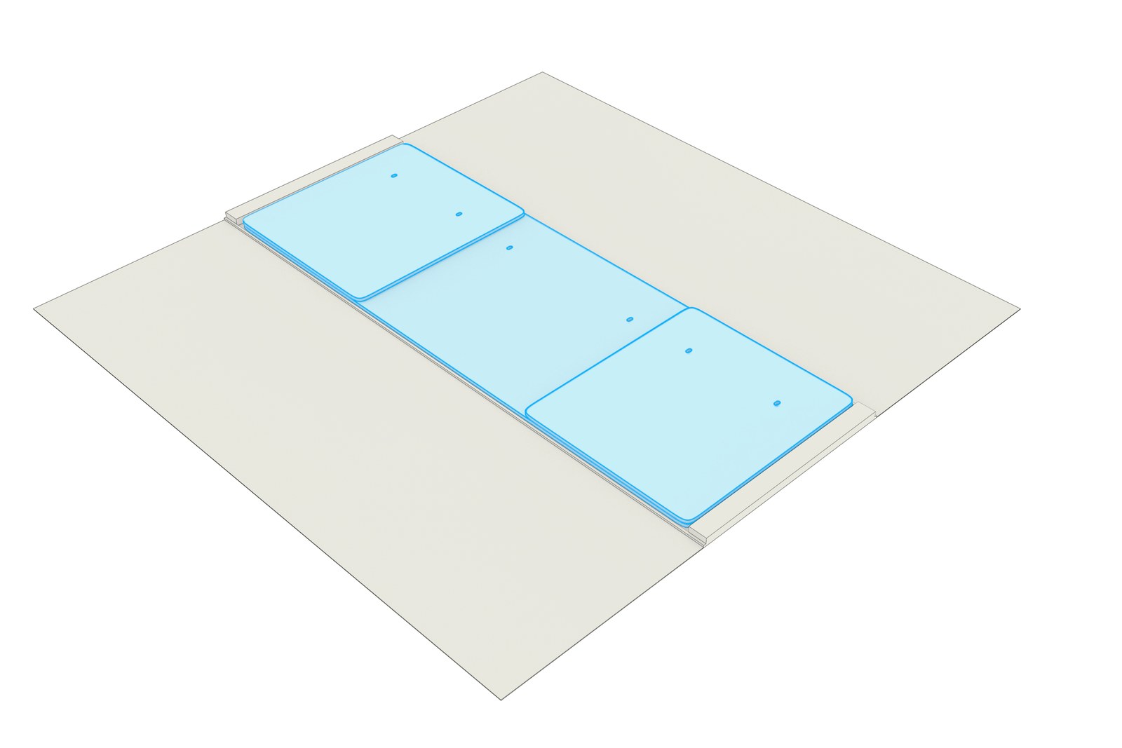 Animation showing the modesty-panel packaging opened to reveal the panels.