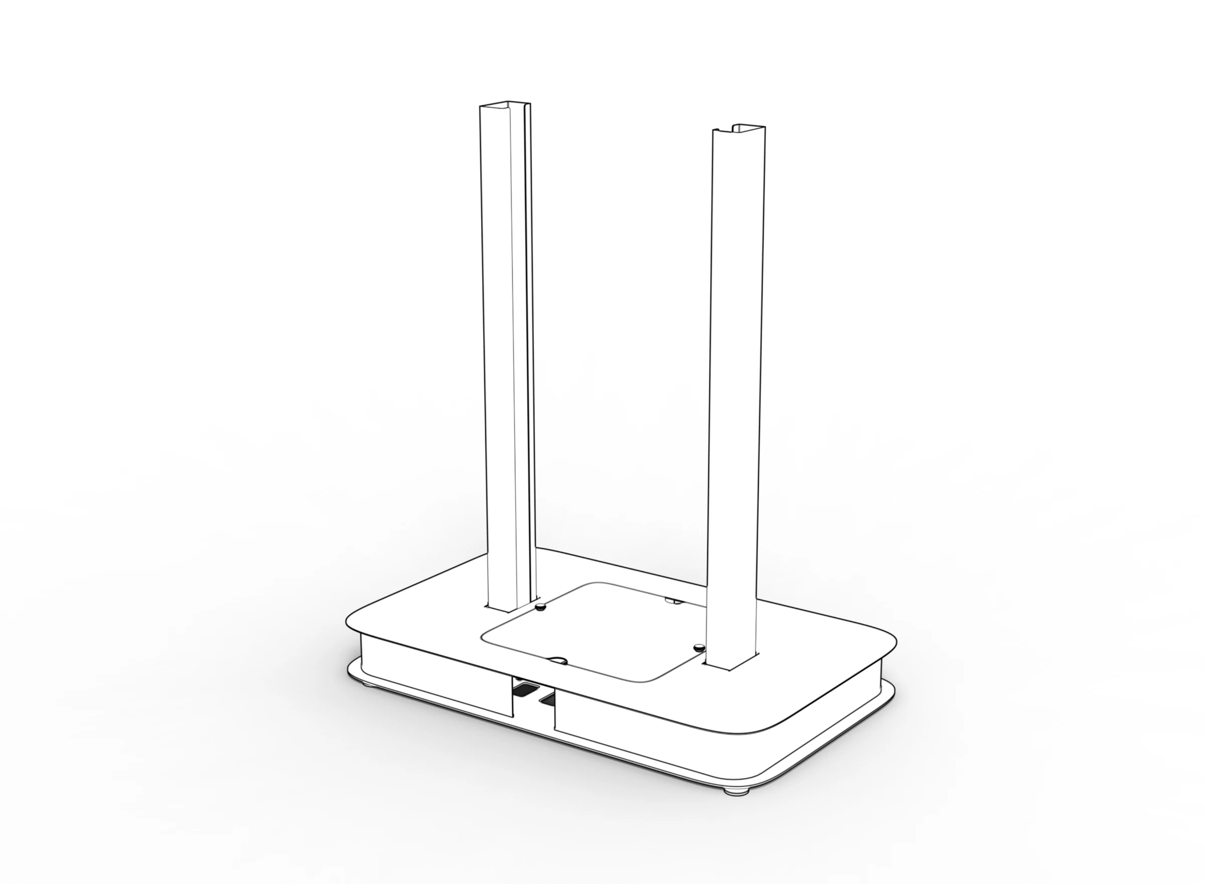 Assembled base upright with both lower arms extending upward.