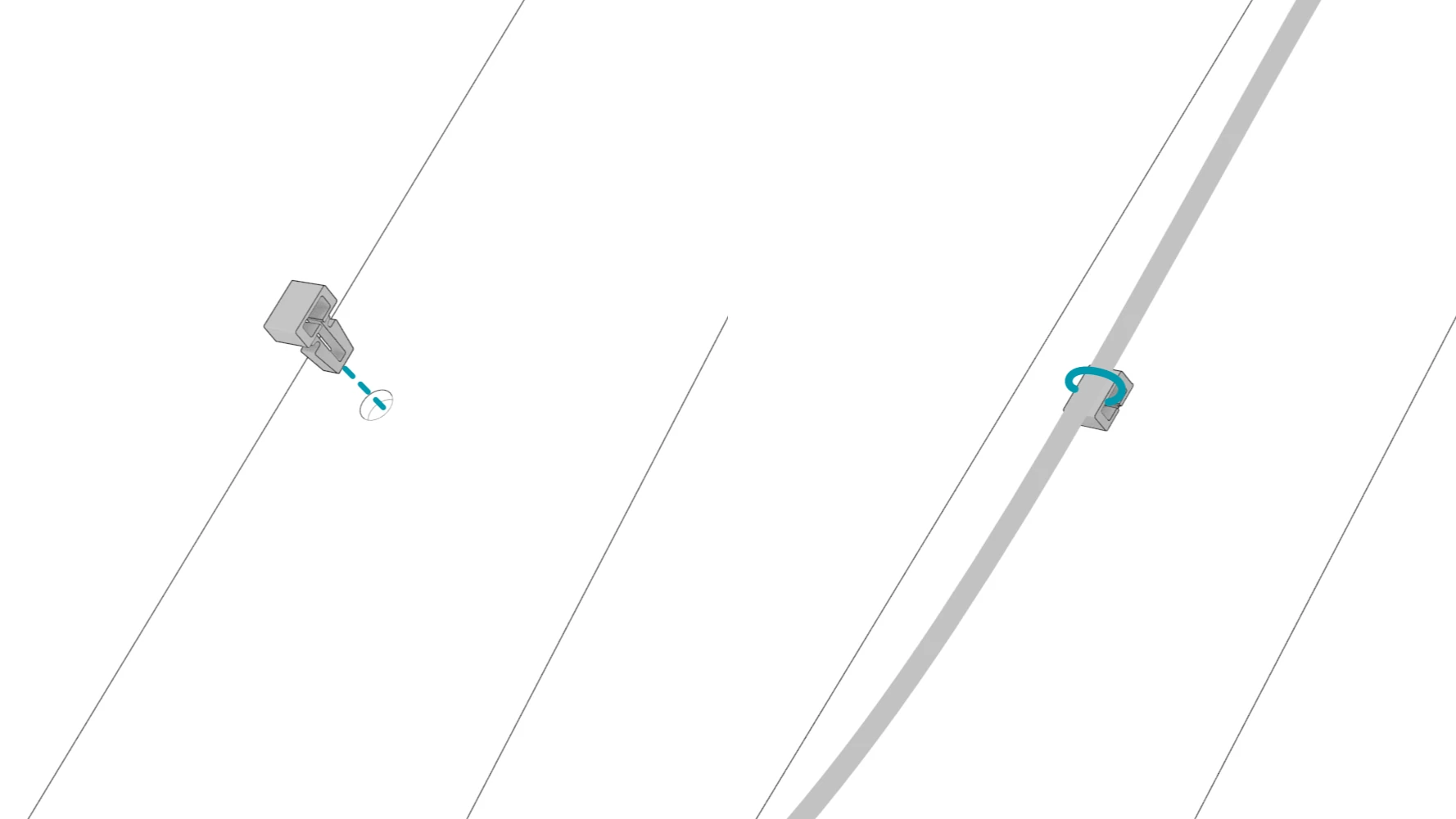 Push-in cable mount aligned with a hole in the rear leg, followed by a cable tie securing the cable to the mount.