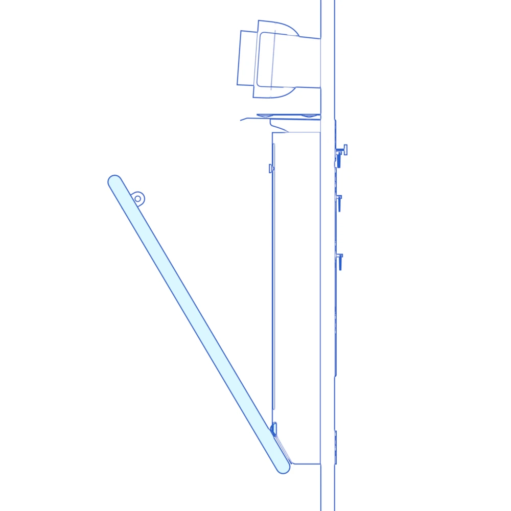 Side view showing the front panel held open at an angle.