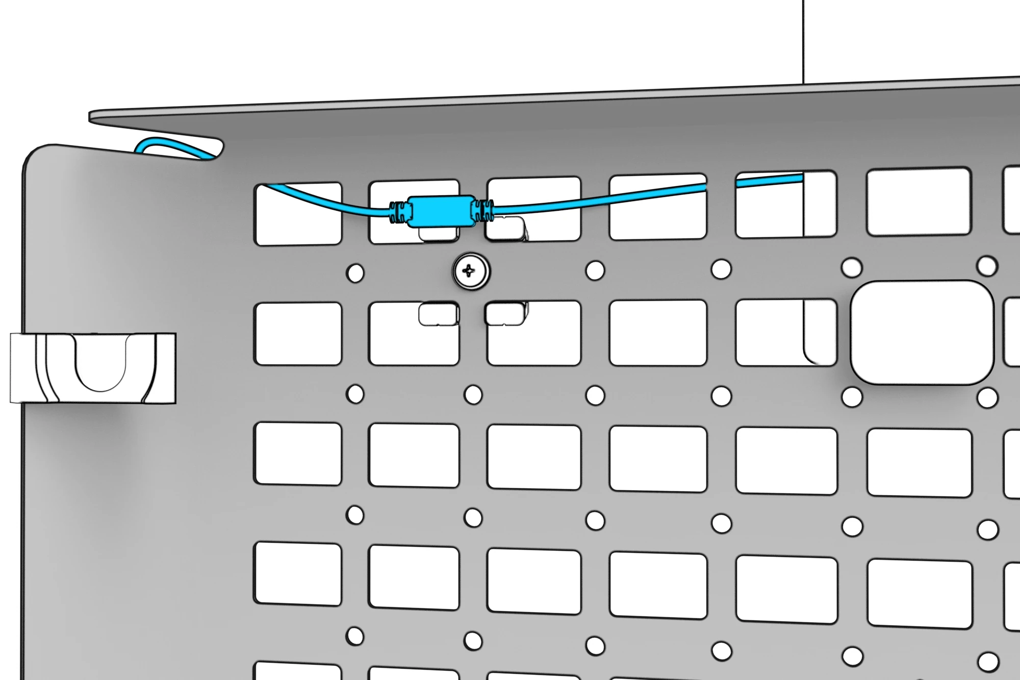 Left LED strip connected to the extension cable along the chassis top.
