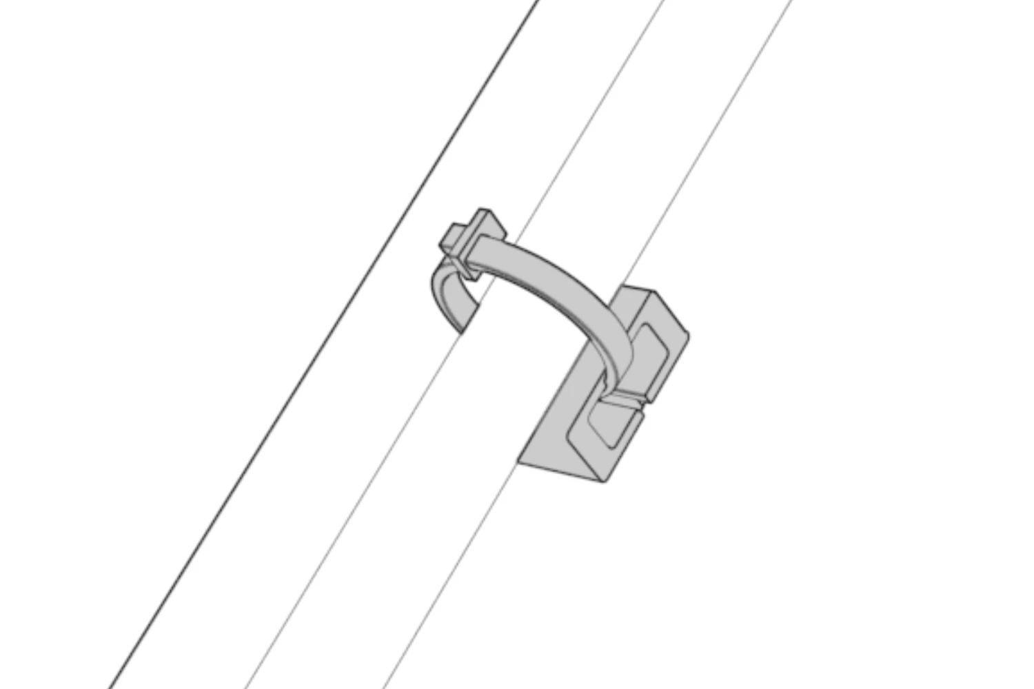 Cable tie passing through the mount and securing the cable against the rear leg.