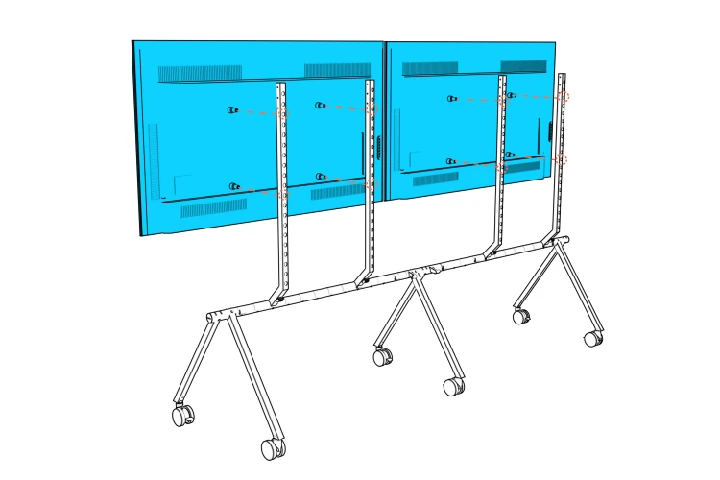 Two displays aligned with the four stand columns.