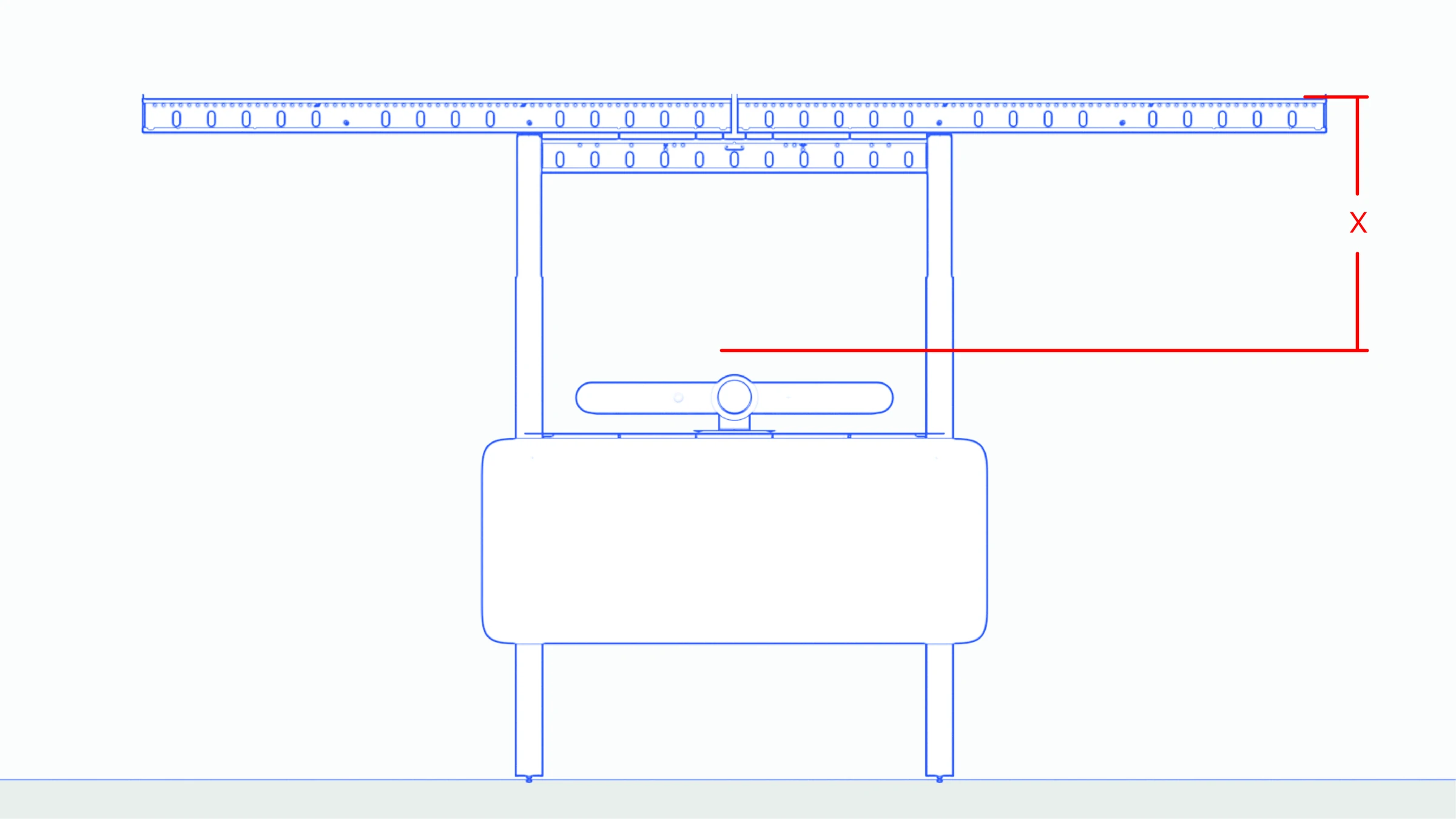 Measurement X shown between the top of the display bar and the marked bottom edge of the display.