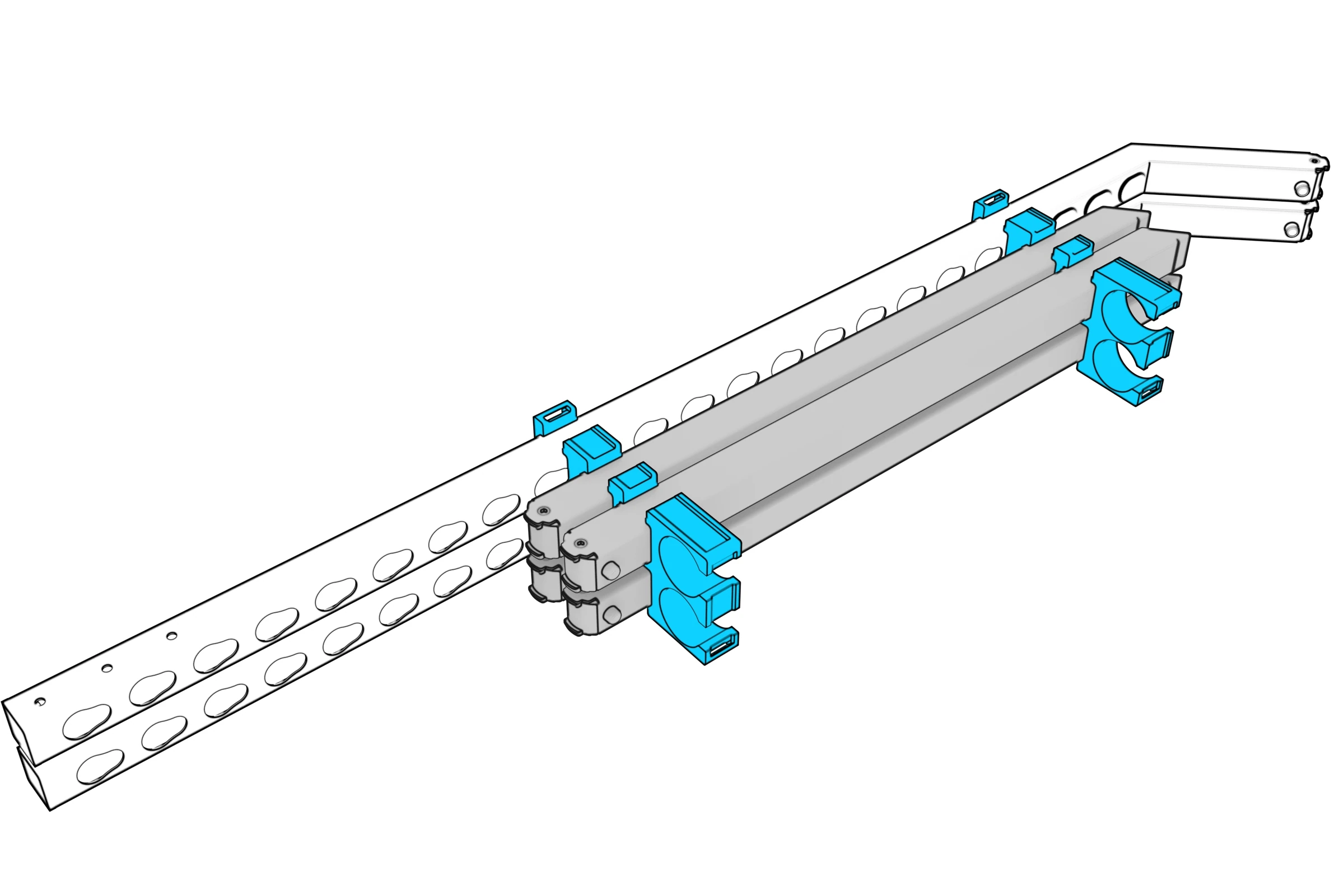 Four detached legs nested between the columns in the storage rings.