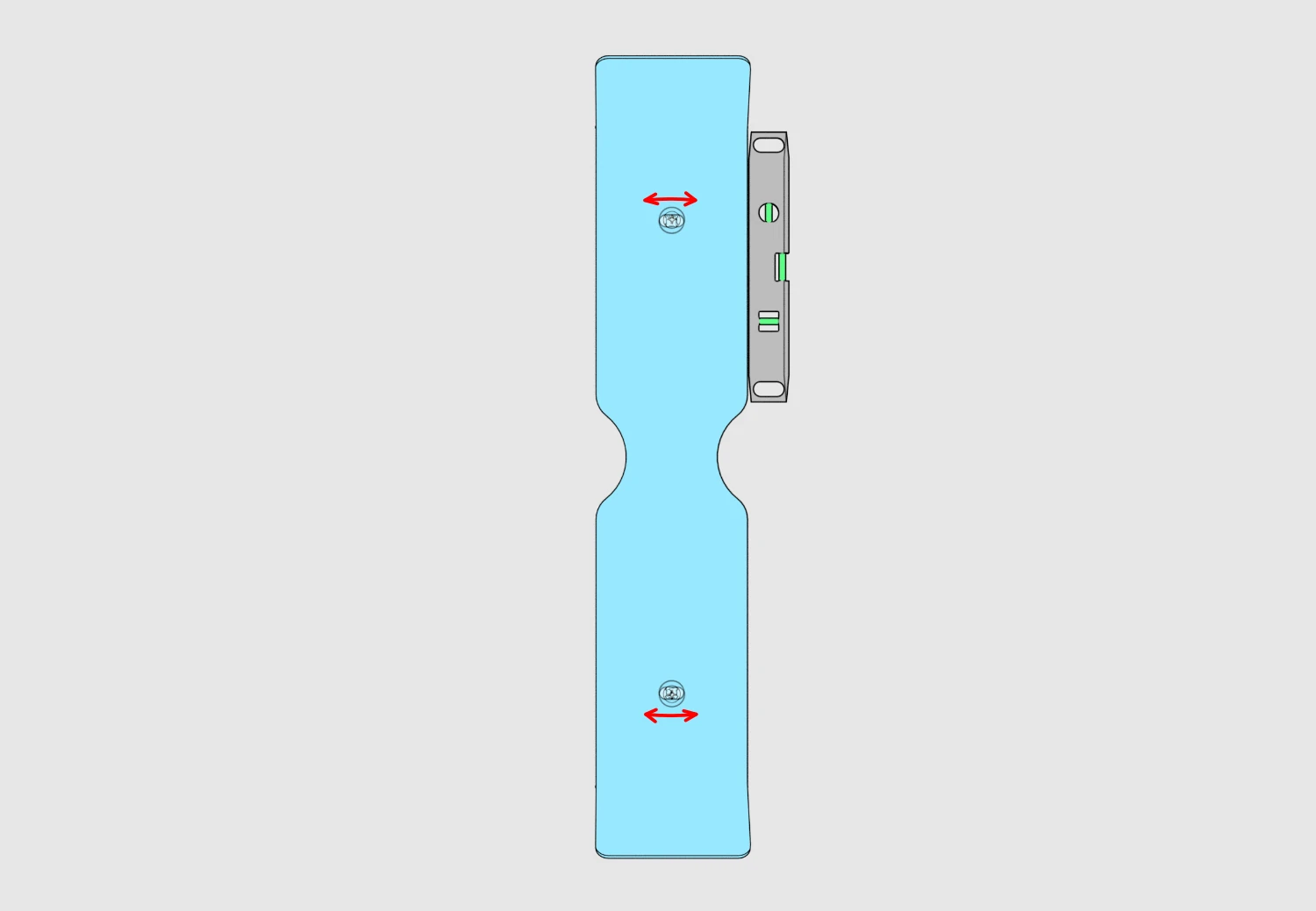 Level held beside the bracket with horizontal adjustment arrows at its mounting slots.