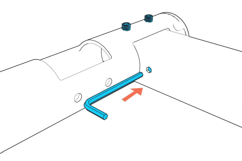 Hex key inserted through the hex-shaped access hole in the beam.