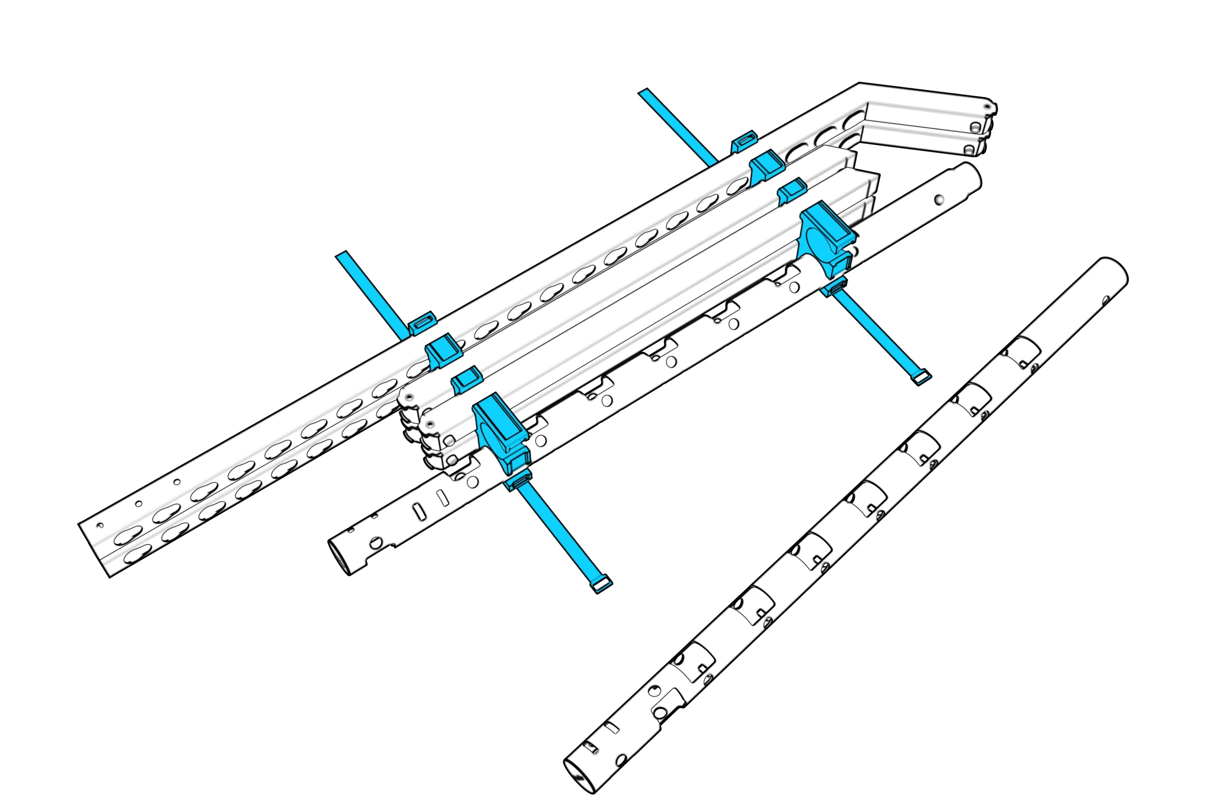 Packed stand with straps released and storage rings holding the columns and legs together.