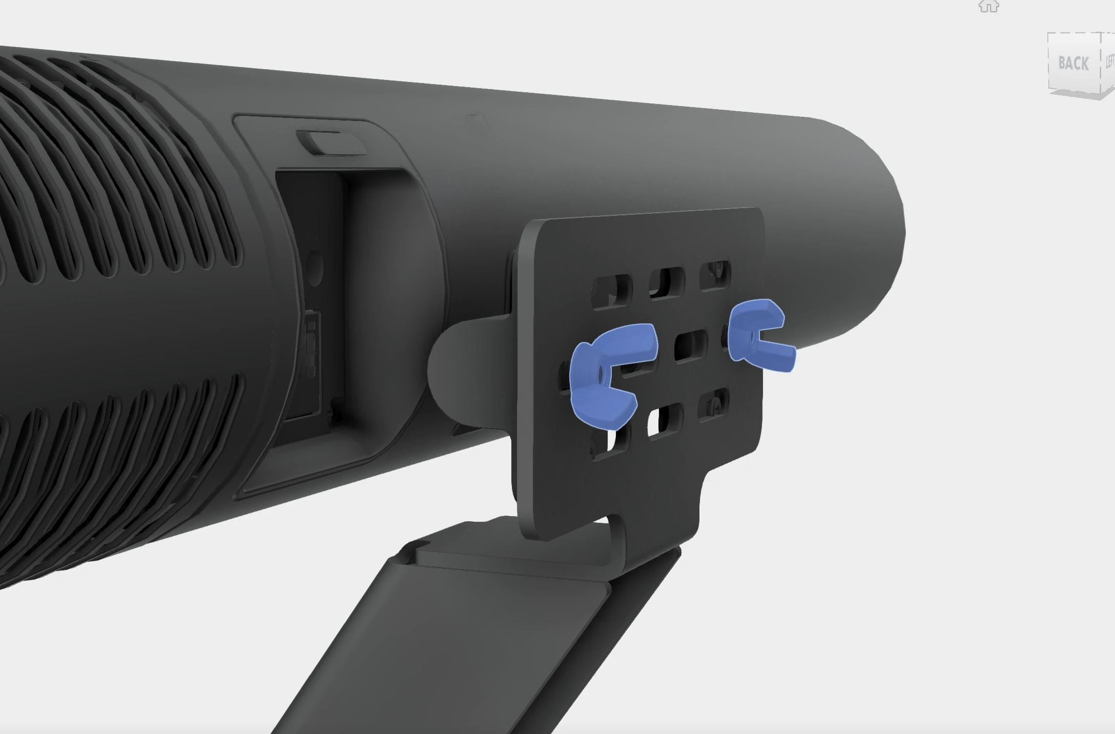 Rear of the video bar with two wing nuts at the camera mounting plate.