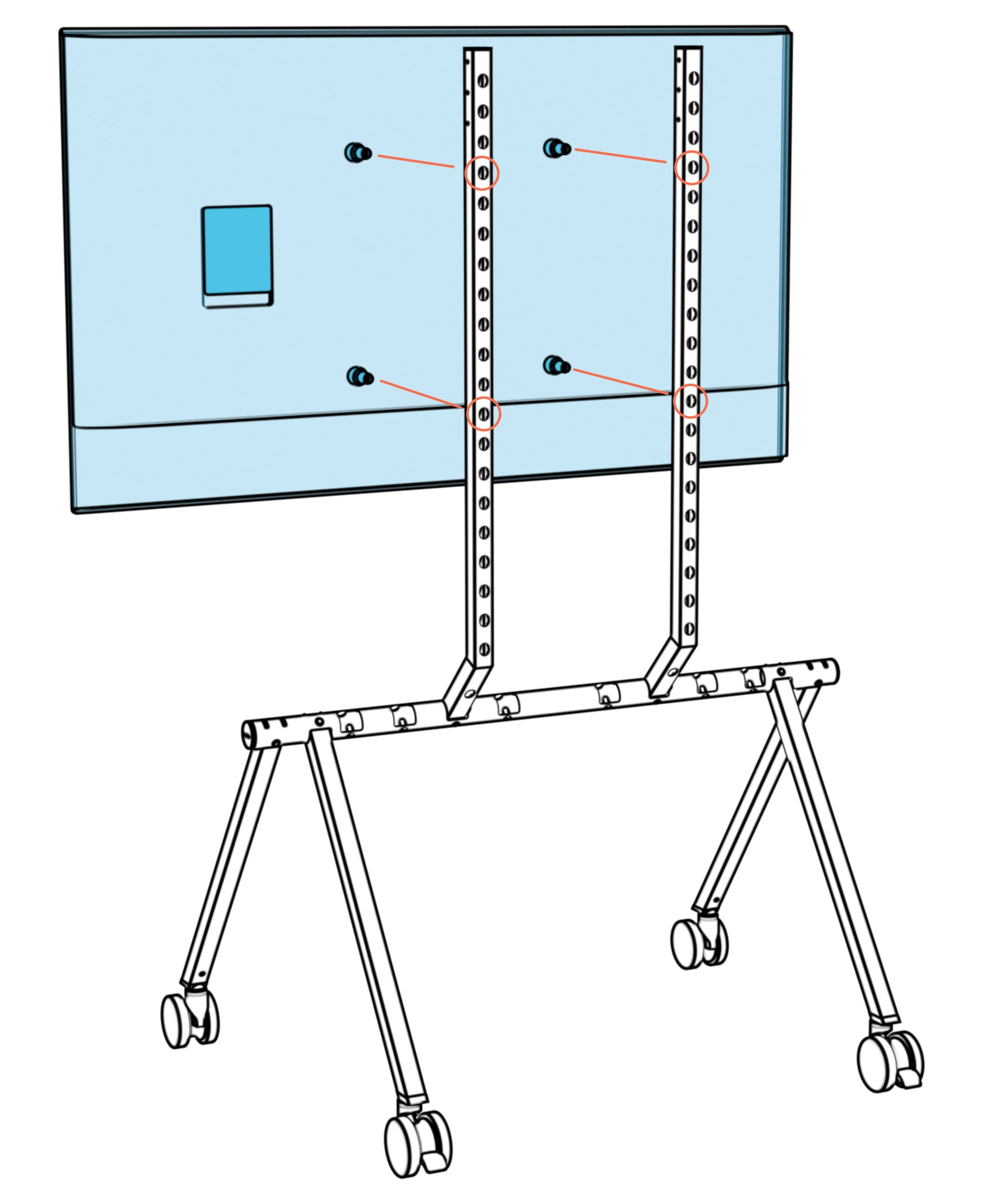 The display's four anchors aligned with keyholes in the two columns.