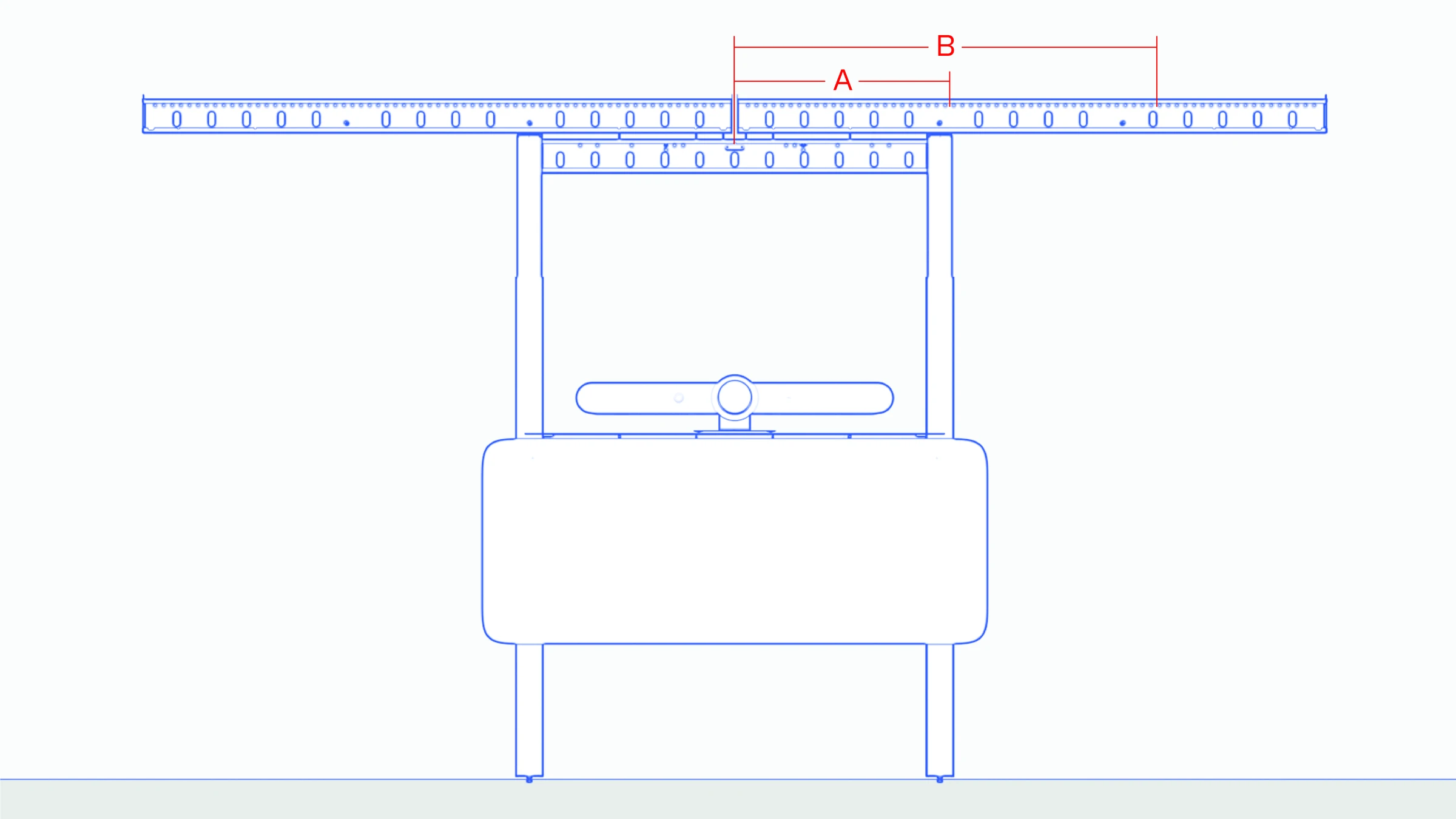 Distances A and B transferred from the structure’s center to the bumper-mounting holes on each bar.