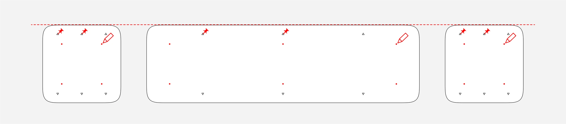 Multiple panel templates aligned along the same horizontal reference line.