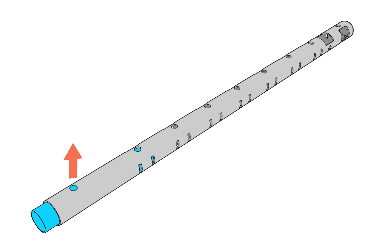 Coupler slid into the beam half with its spring button engaged.
