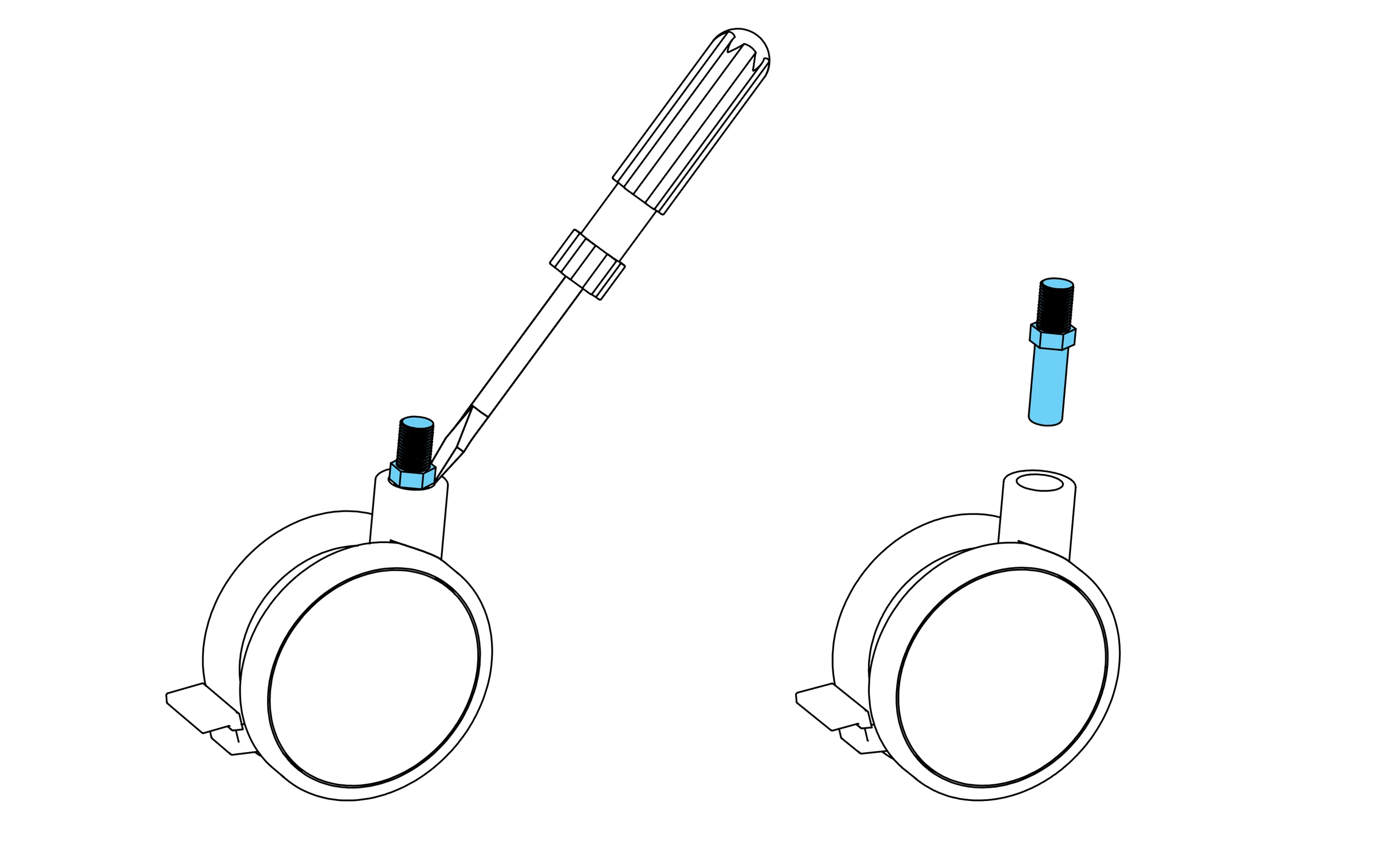 Small flat screwdriver levering a caster post out of the caster housing.
