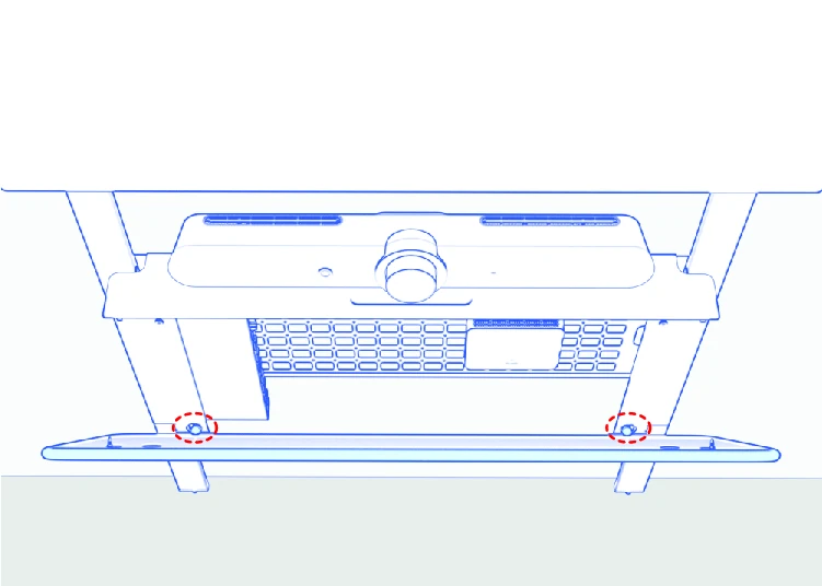 Top view of the front panel’s two ball joints seated in the side-bracket sockets.