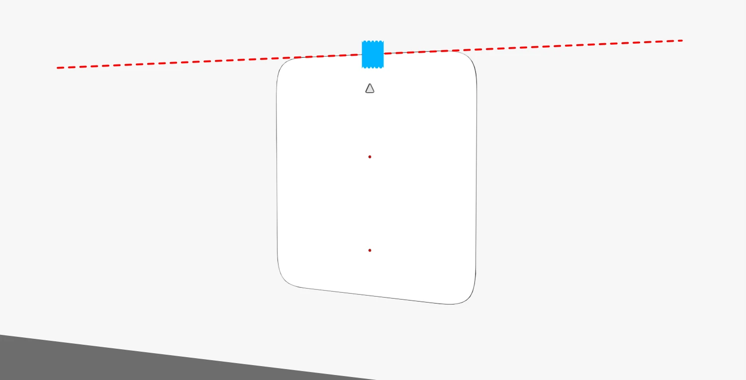 Angled view of the template aligned to the horizontal laser reference.