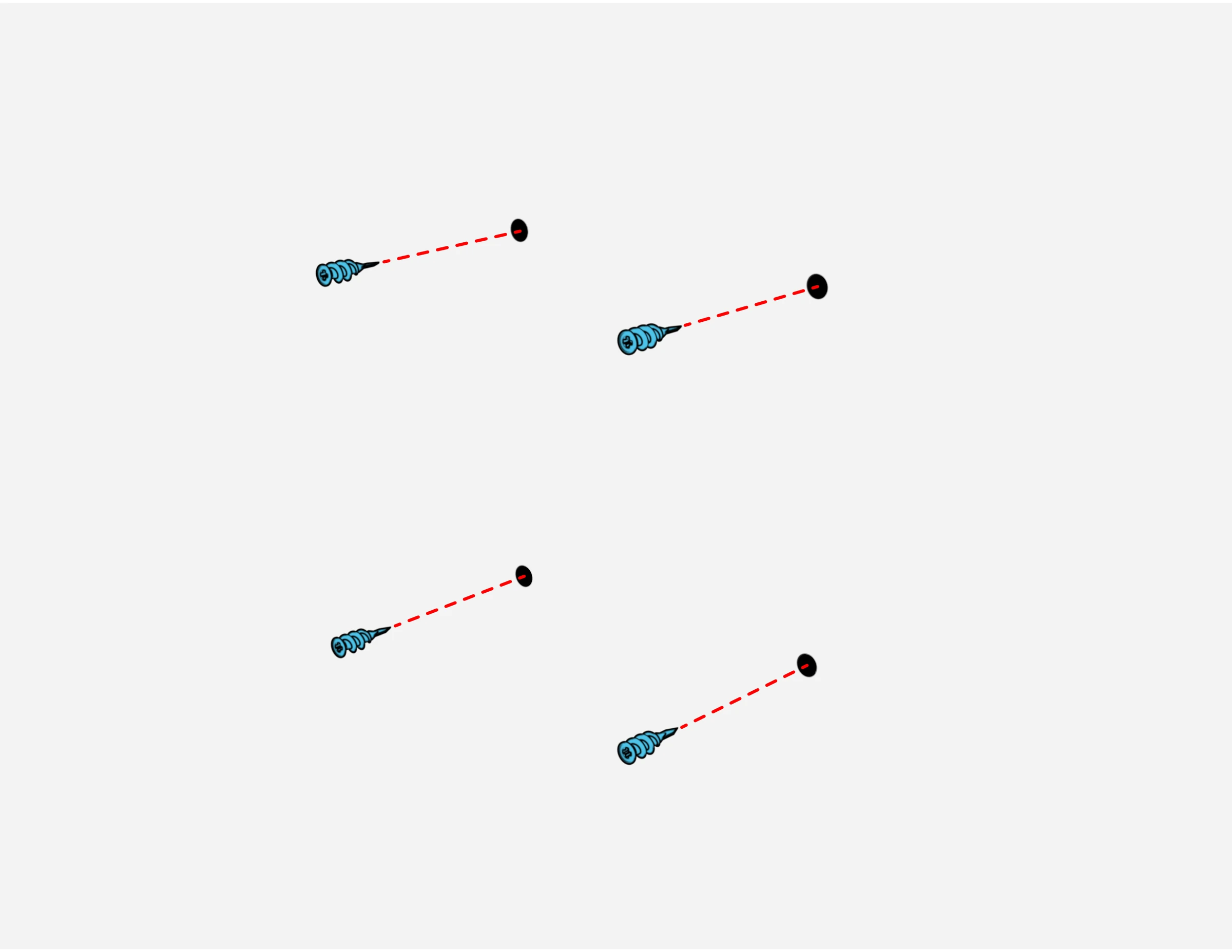 4 wall anchors aligned with their marked wall positions.