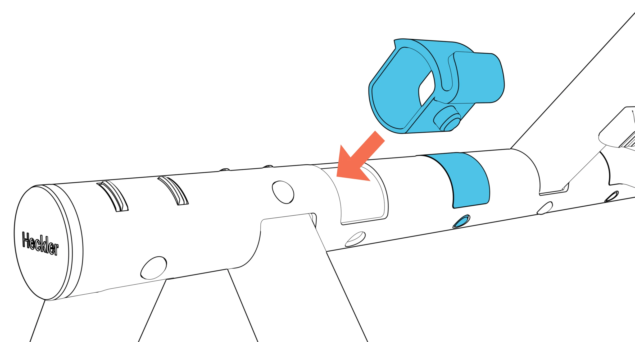 Cable guide aligned with an unused beam socket.