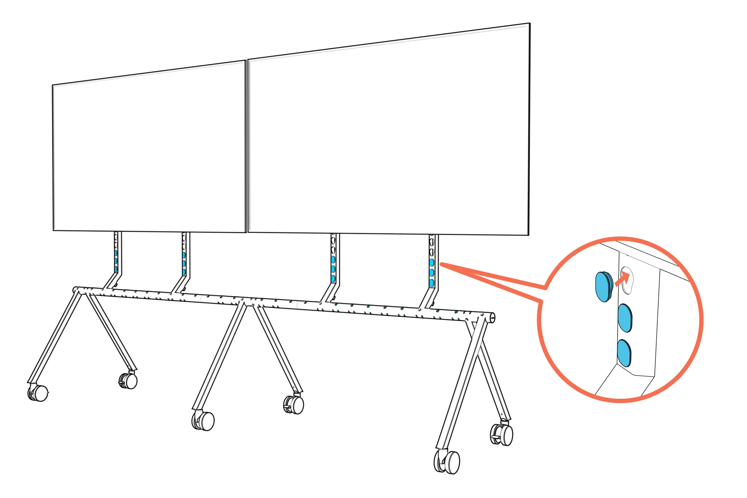 Column plugs positioned in unused front holes, with a detail inset.