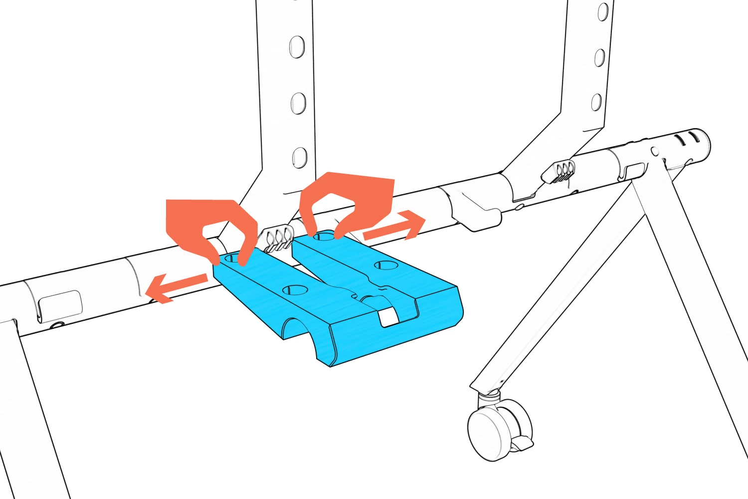 Two hands spreading the shelf’s flexible ends around the column.