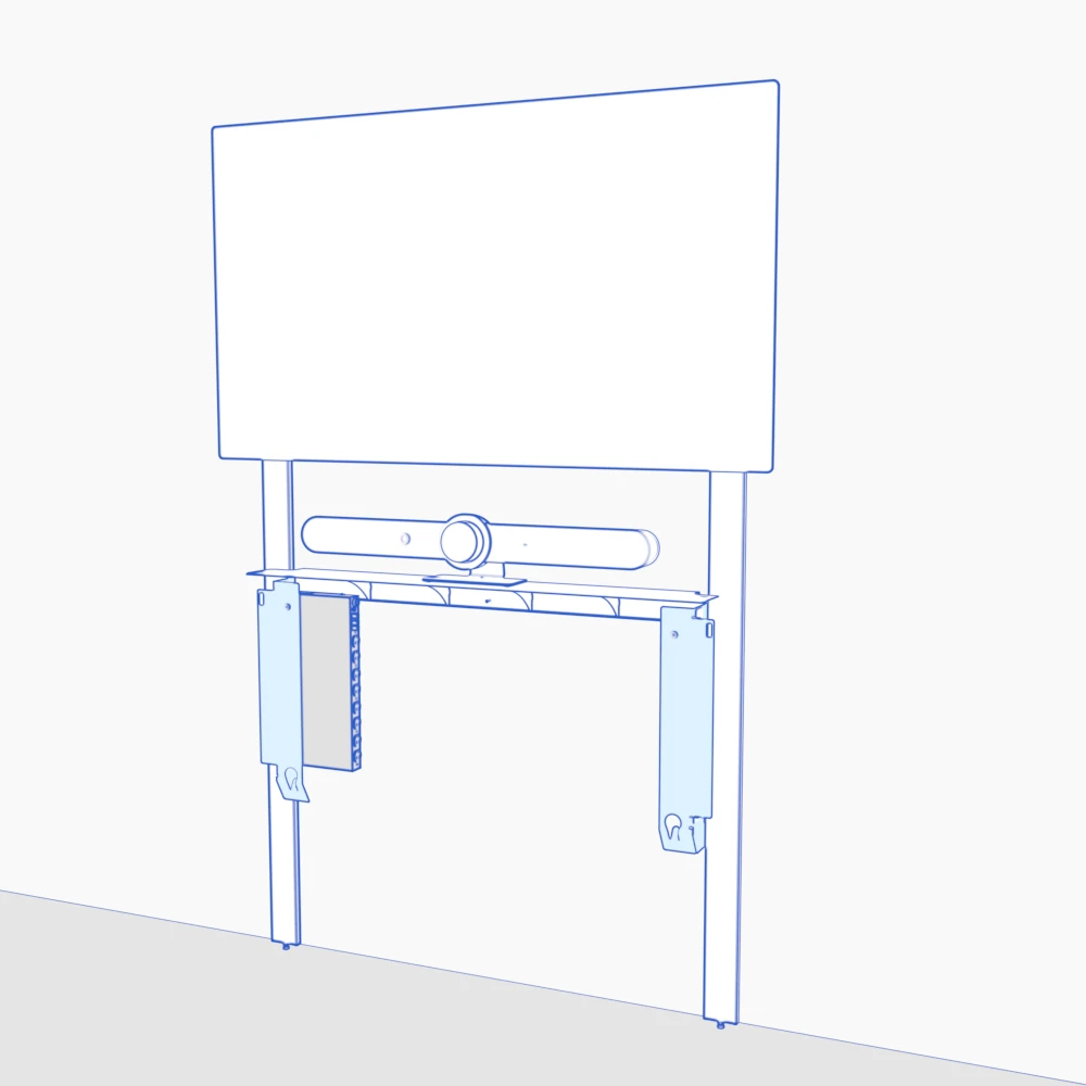 Both side brackets mounted on the inner sides of the uprights beneath the shelf.