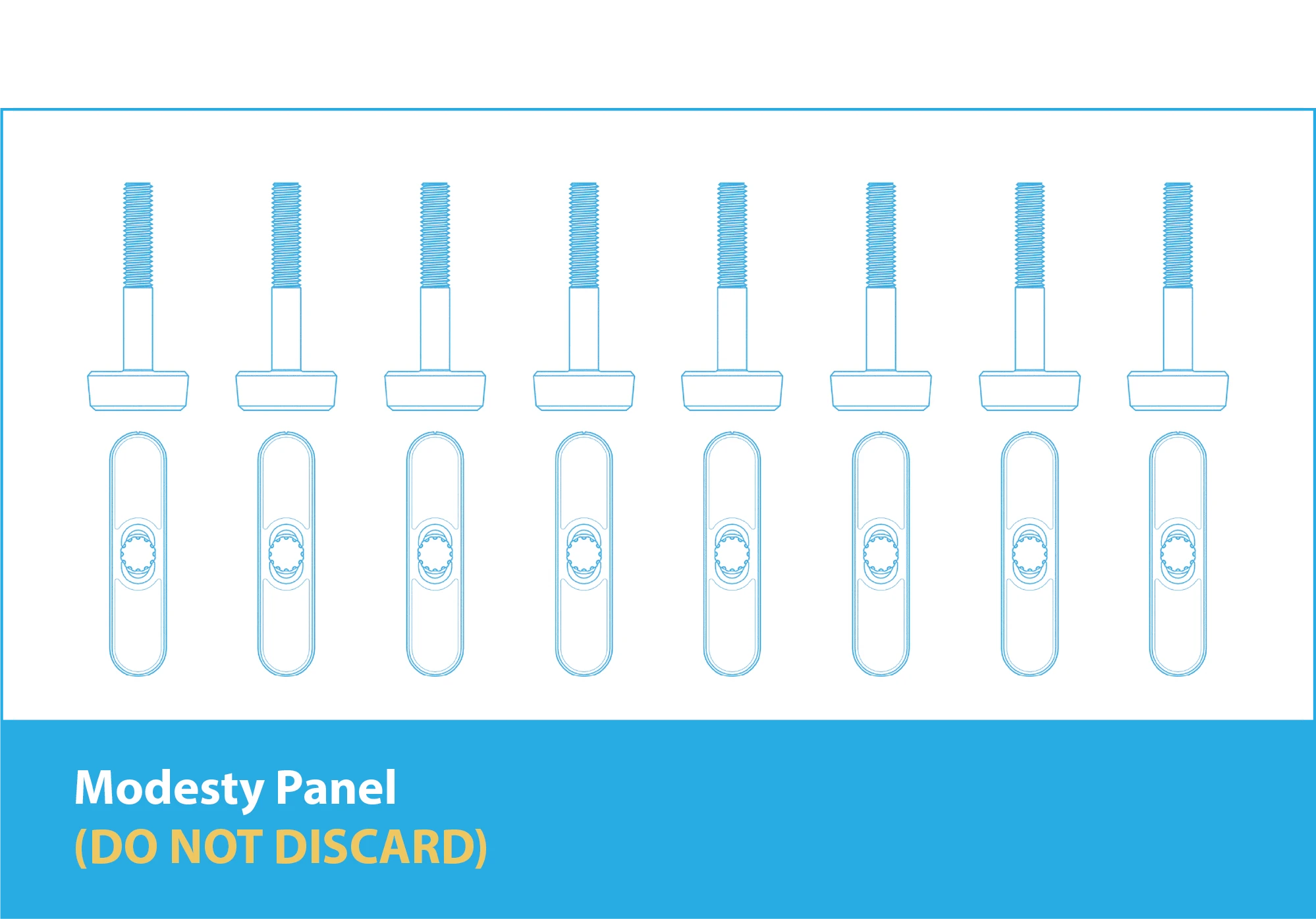 Modesty-panel hardware pack with thumbscrews and spacers, labeled do not discard.