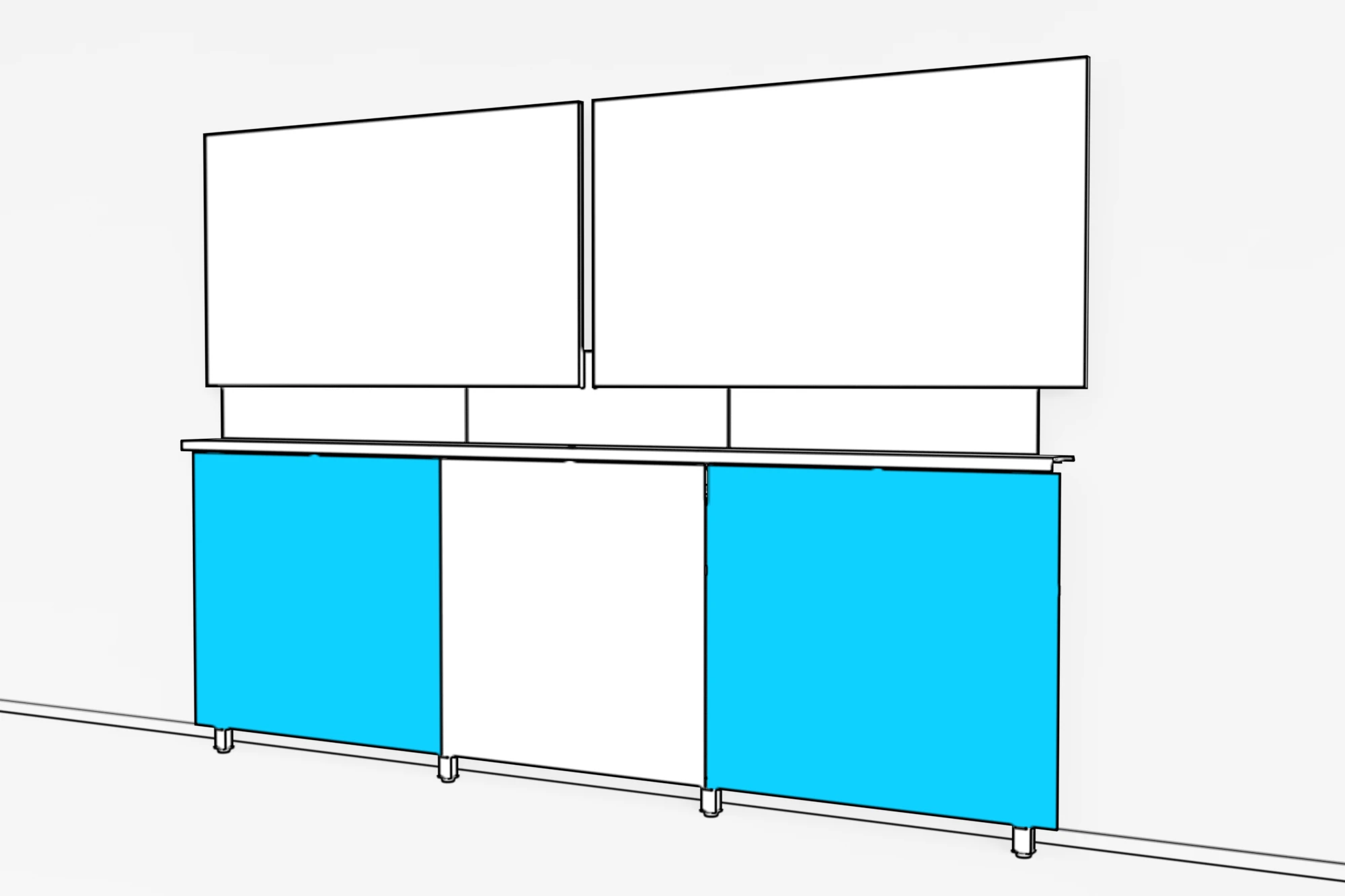 All three front panels installed, with the two outer panels highlighted.