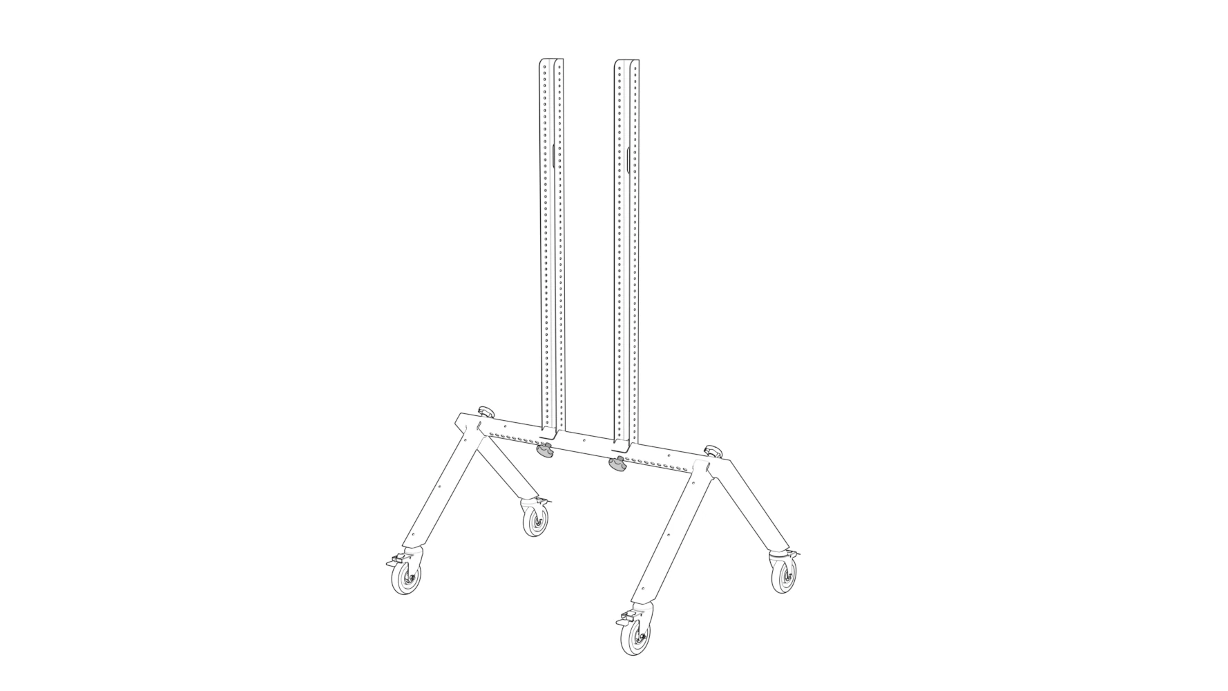 Two upright display rails attached to the rolling base.