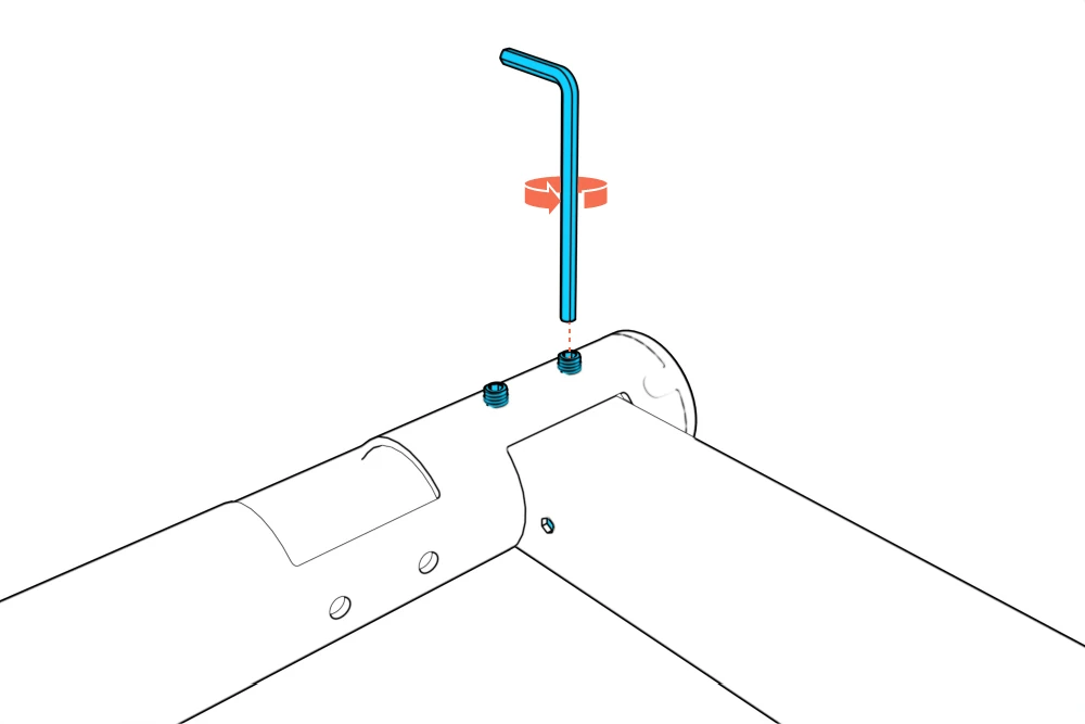 Hex key loosening a leg set screw on an unloaded base.