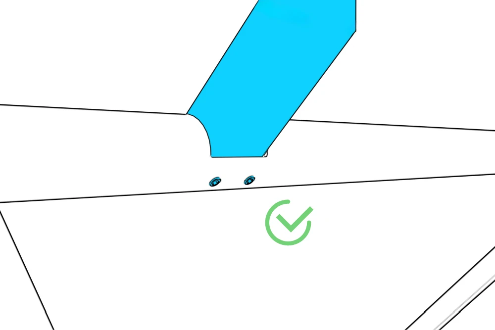 Two near-flush column set screws with a green check mark.