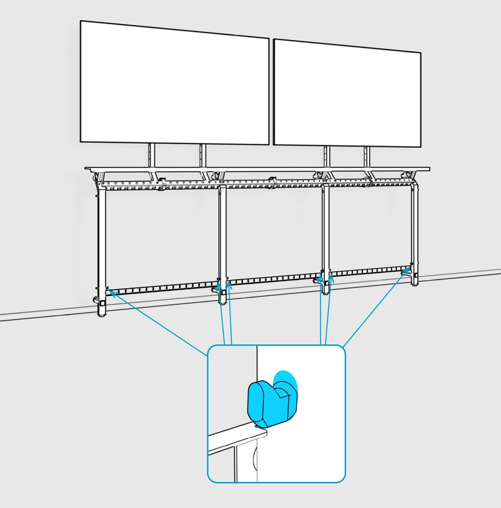 Hook-anchor positions highlighted low on the Framework legs.