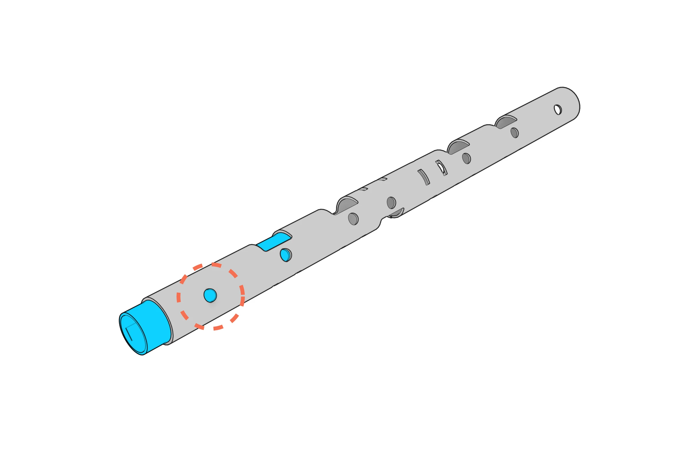 Coupler stored inside the center beam with its button engaged.