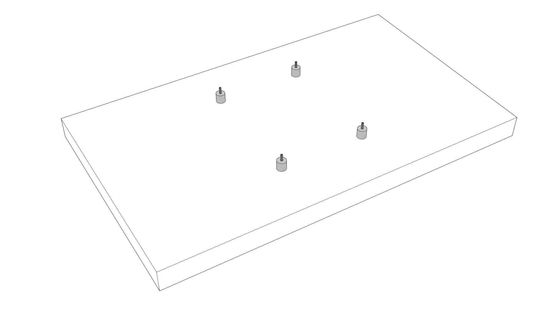 Rear of a display with four rubber spacers and projecting set screws installed.