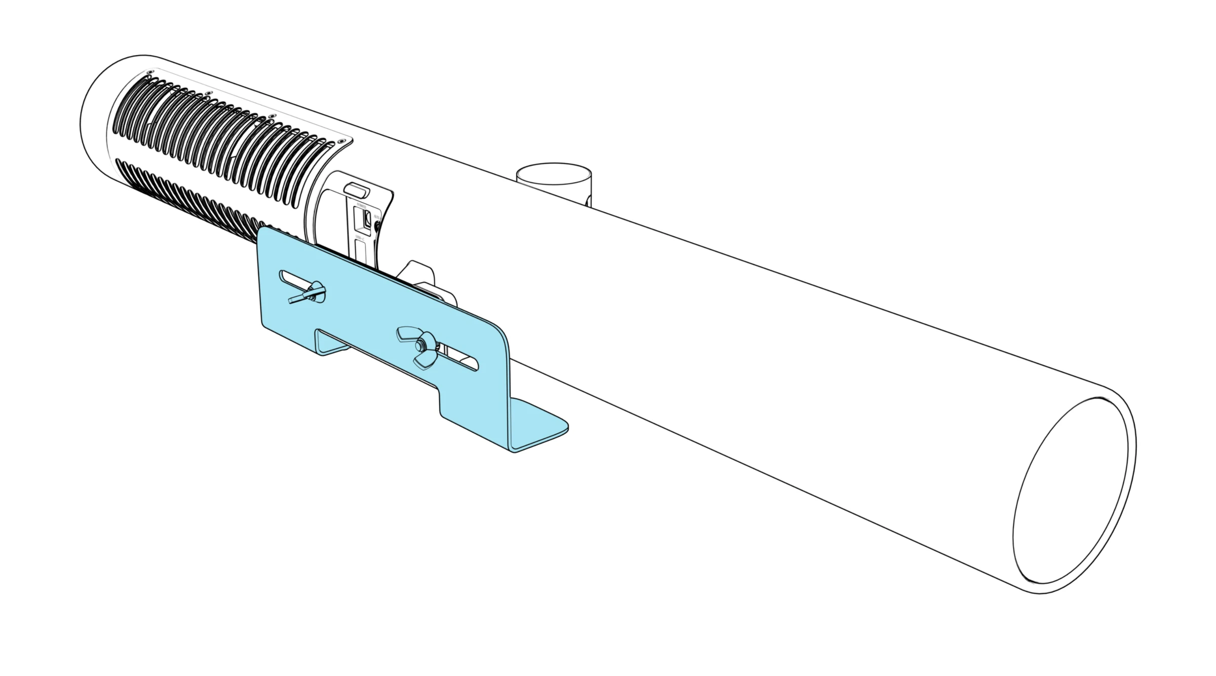 PanaCast 50 bracket fastened to the rear of the video bar.