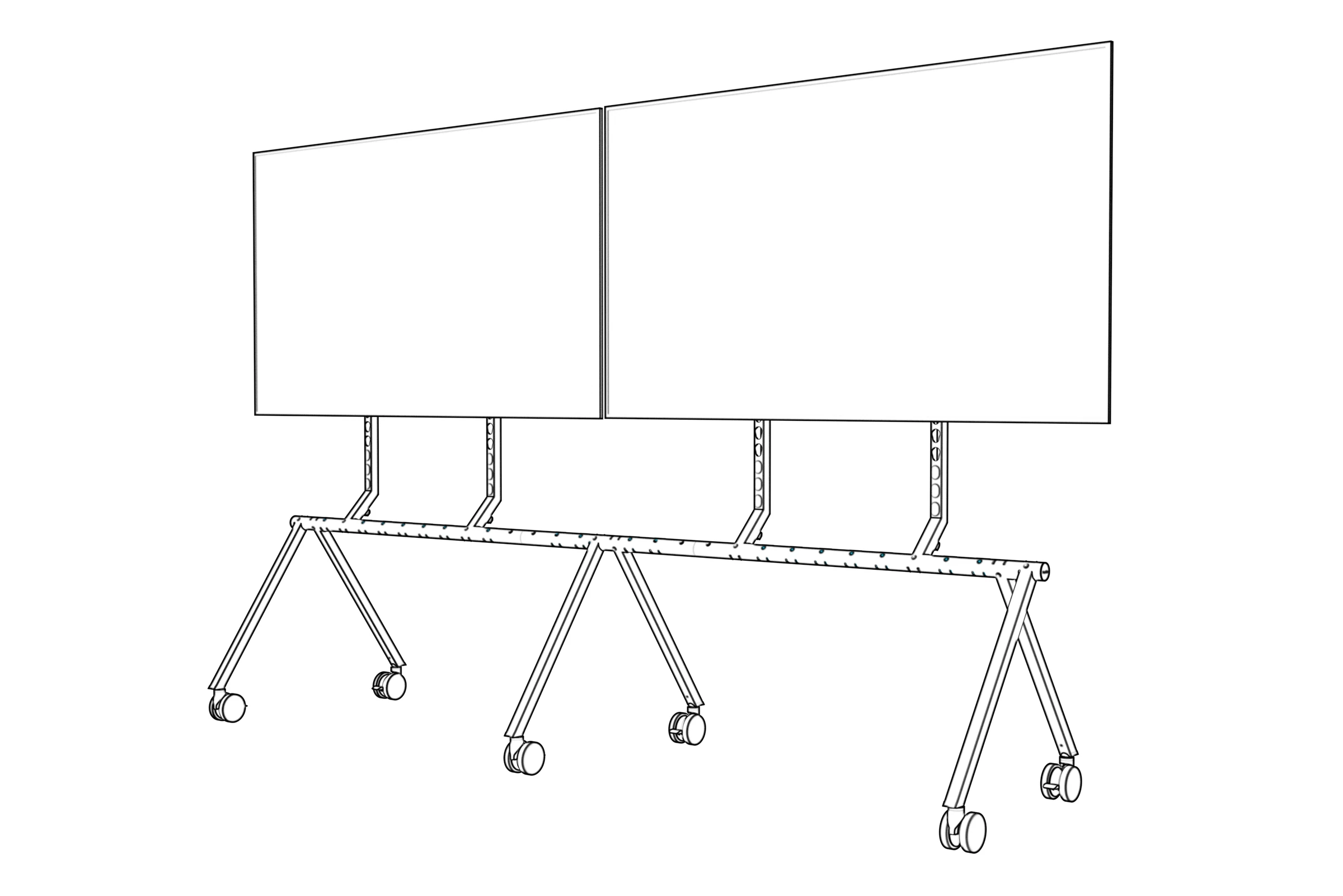 Completed dual-display stand viewed from the front.