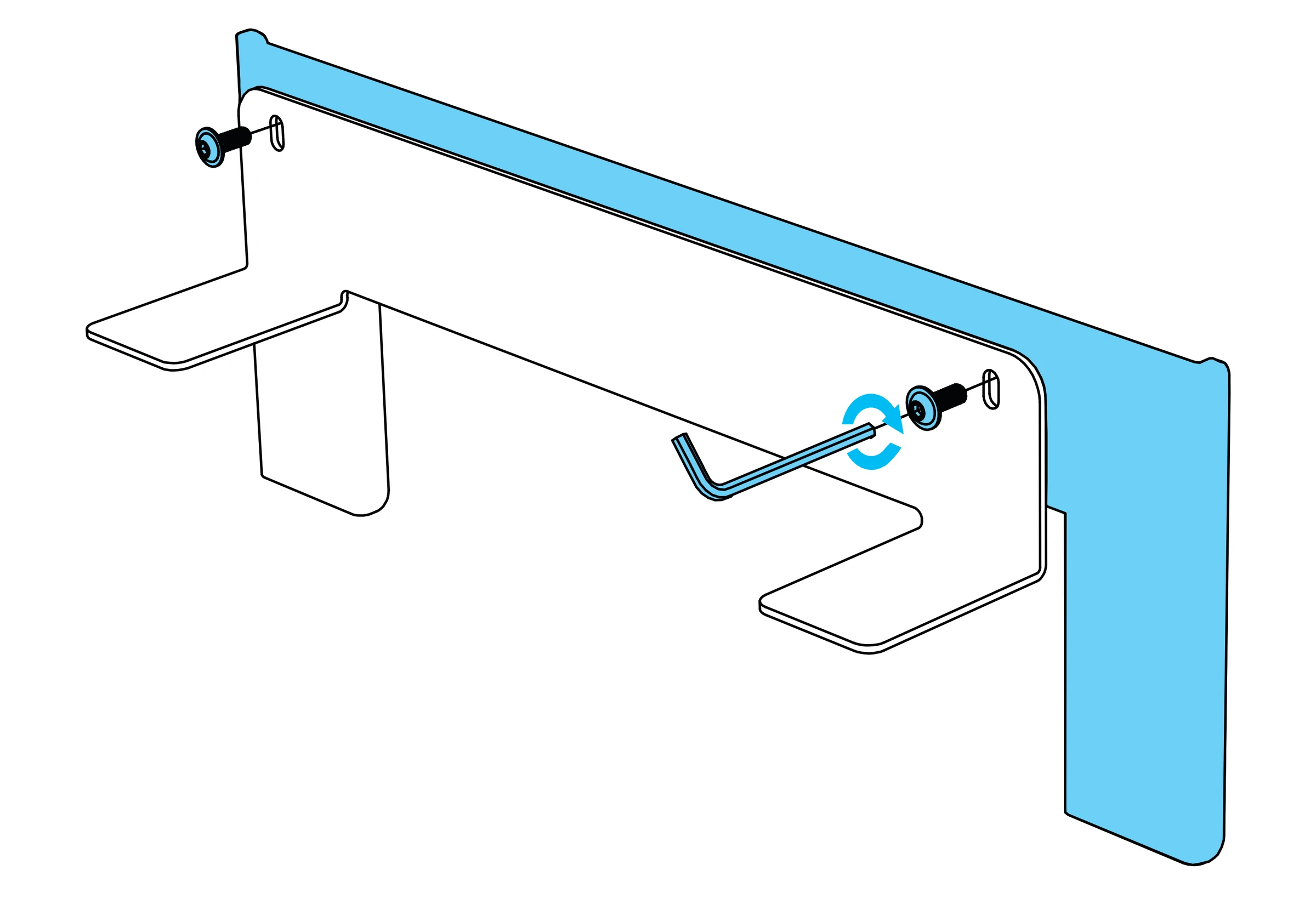 Quad Camera wall bracket against the adapter plate, with two screws and a hex key at one screw.