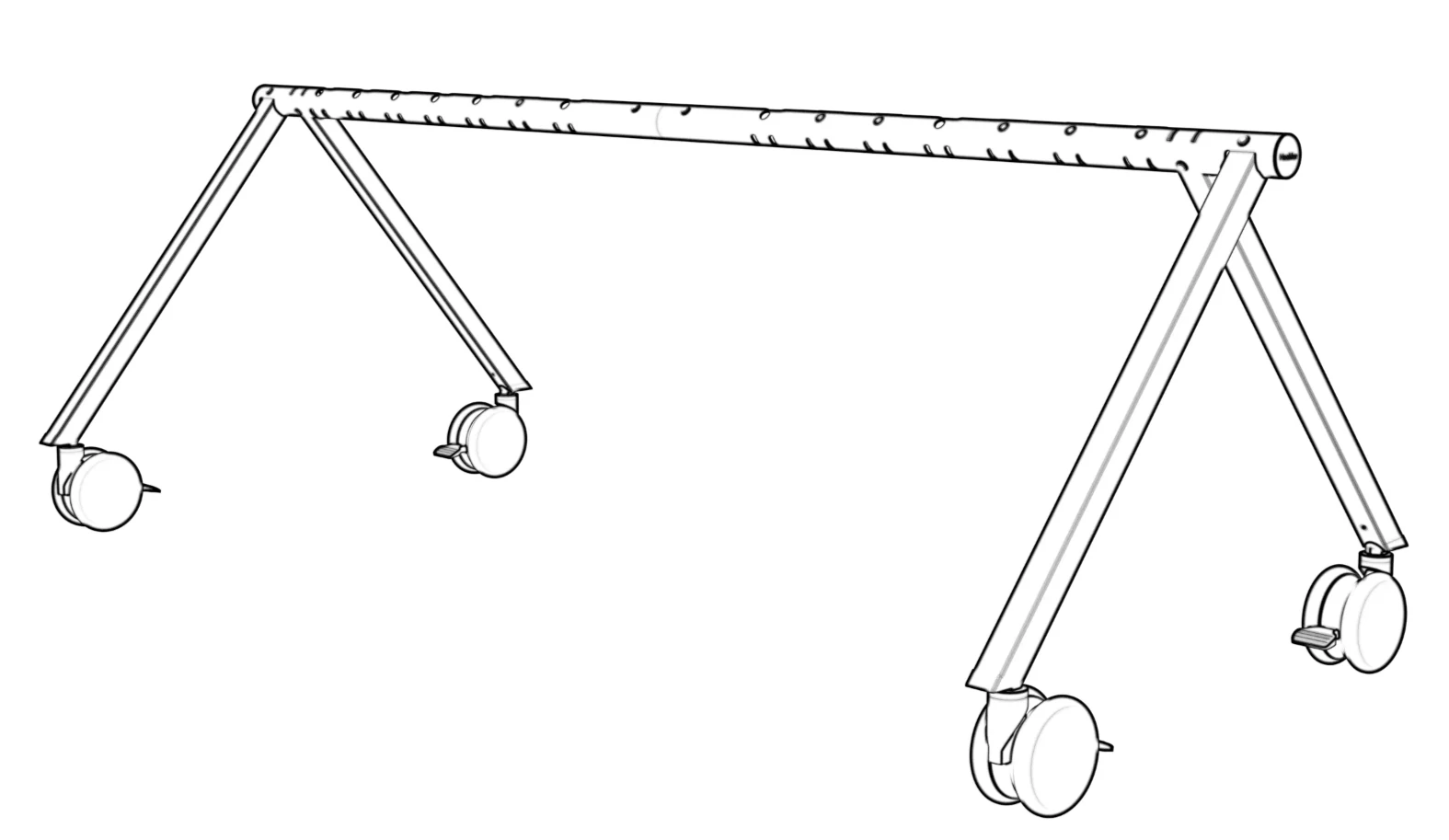 Completed upright base with four legs and casters.