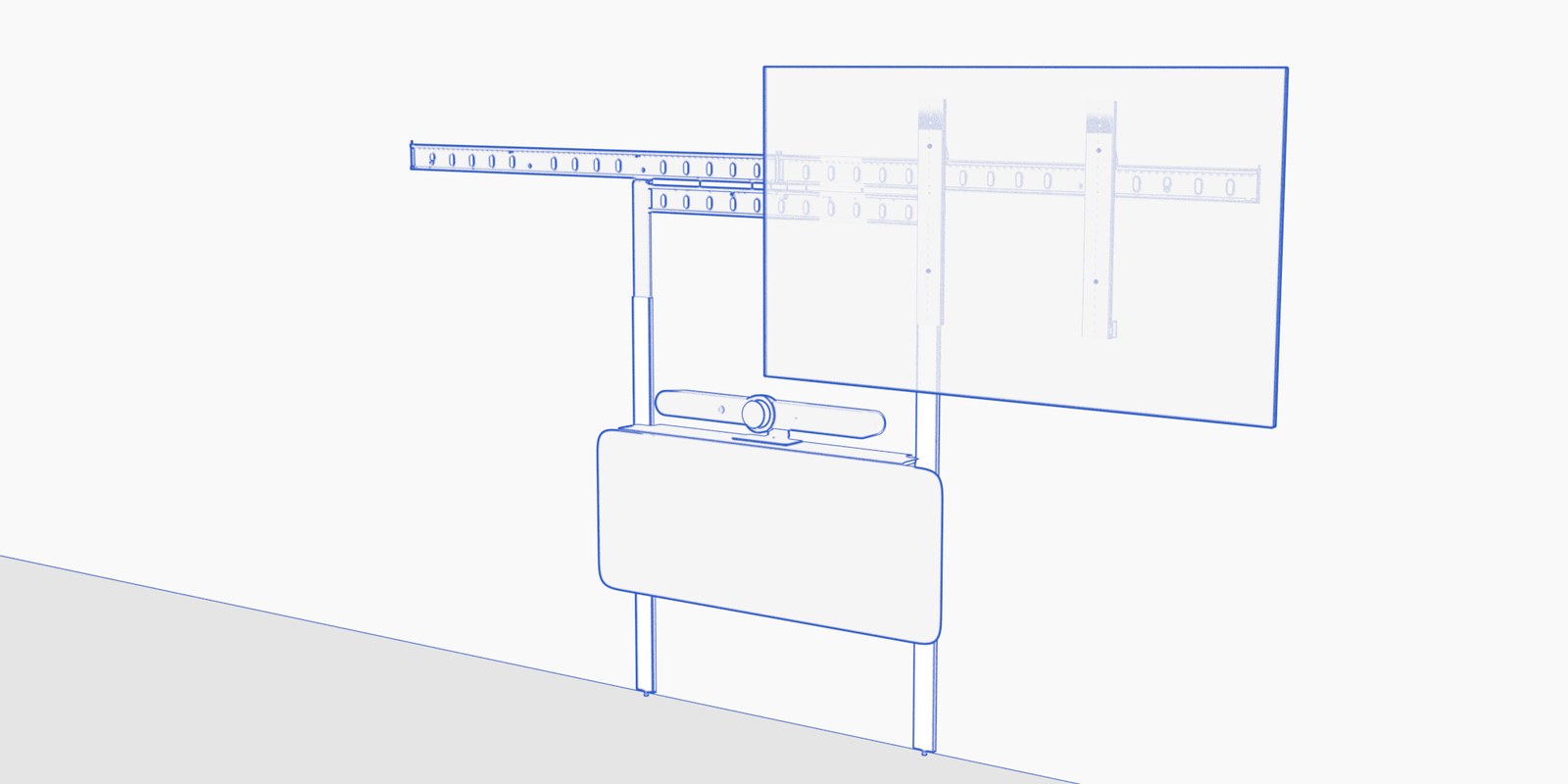 Animation showing the right-hand display lowered onto the bar and slid left toward the center.