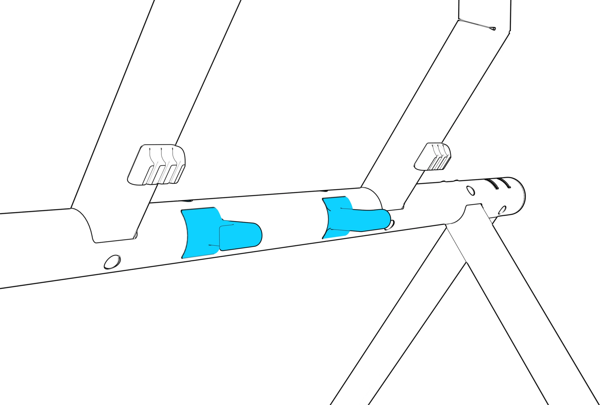 Cord-wrapping posts seated in the beam sockets.