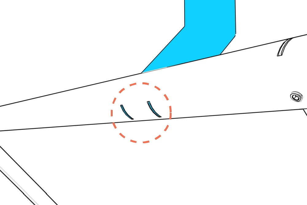 Close-up circles the column tabs flush with the opposite face of the beam.
