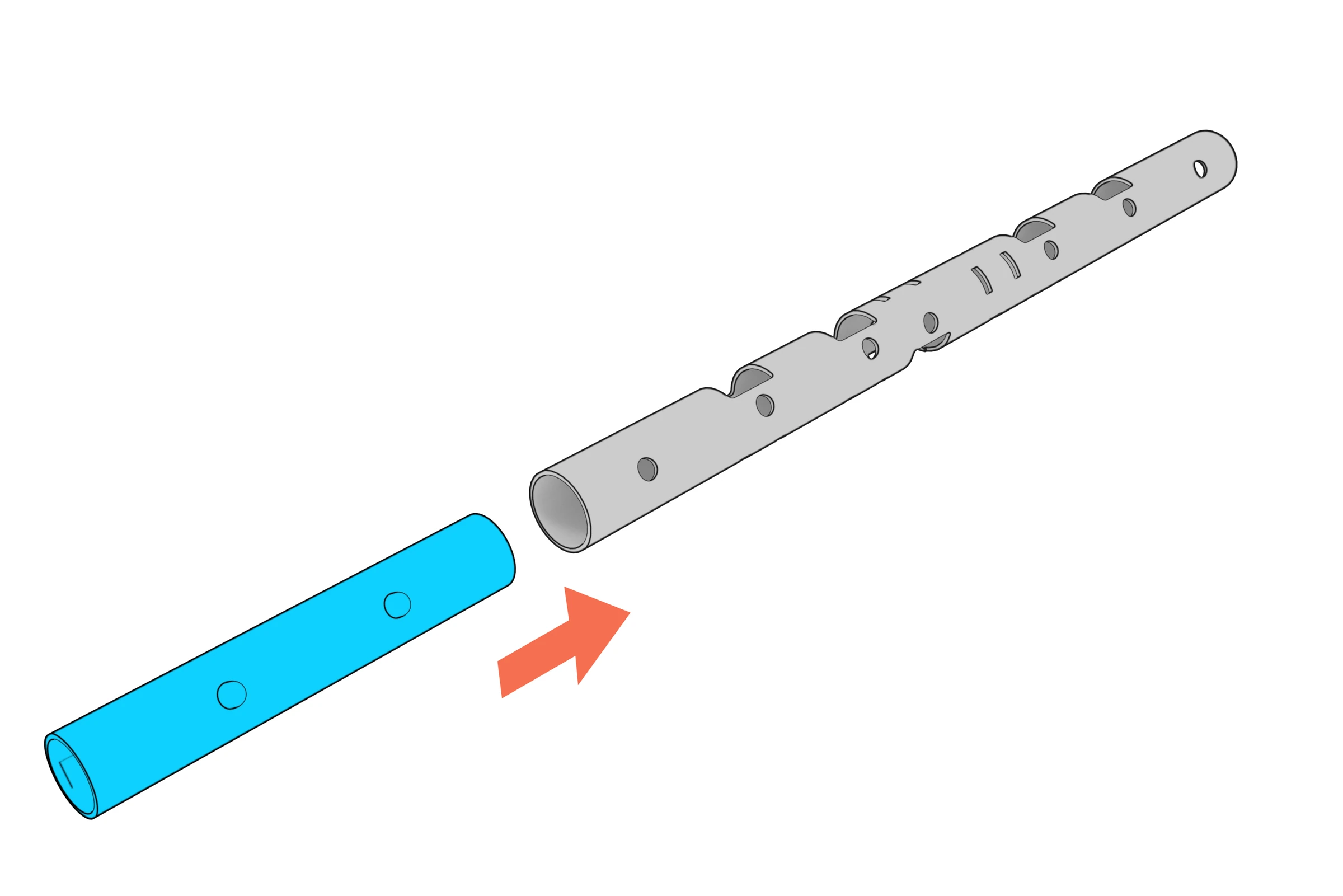 Coupler sliding into the detached center beam.