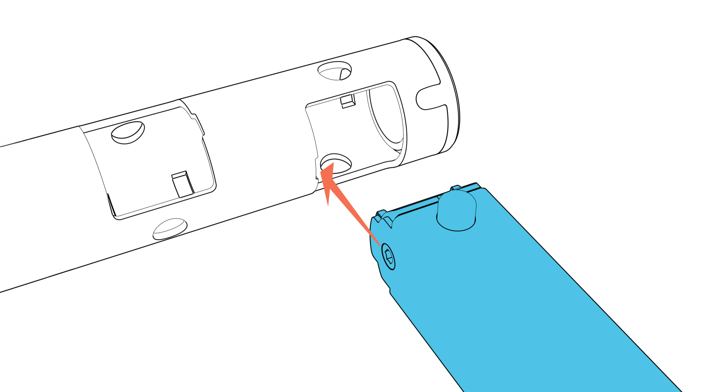 Close-up shows the screw head on the side of the leg aligned with the socket notch.