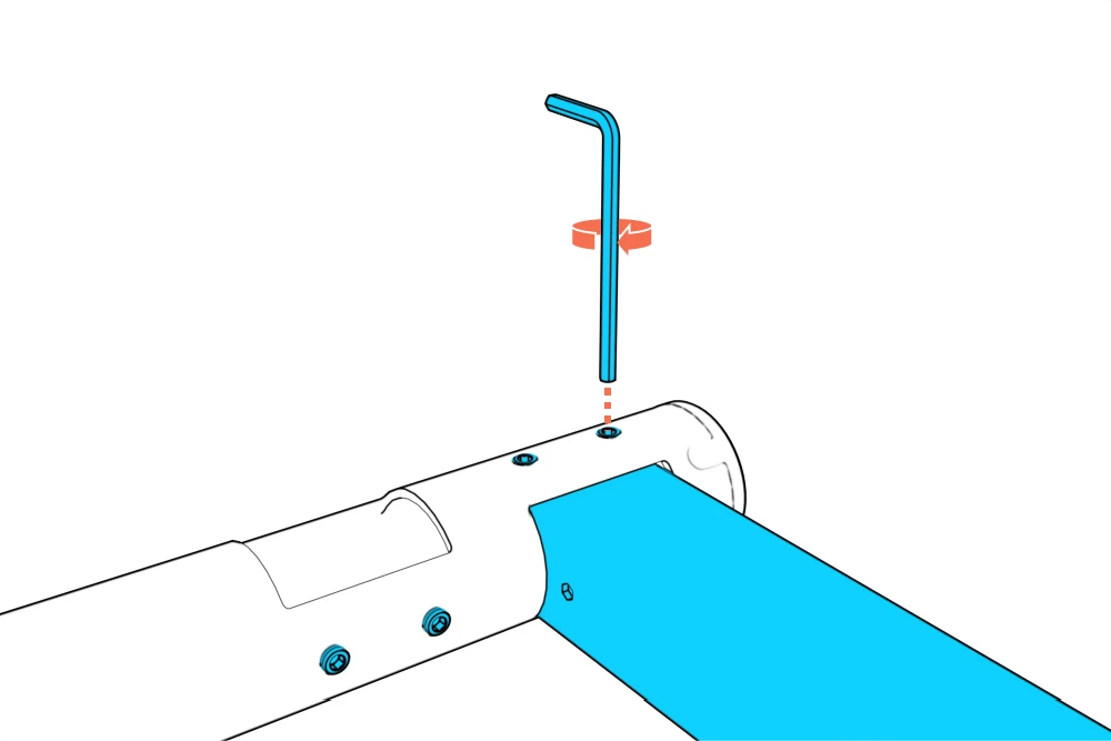 Hex key tightening a leg set screw.