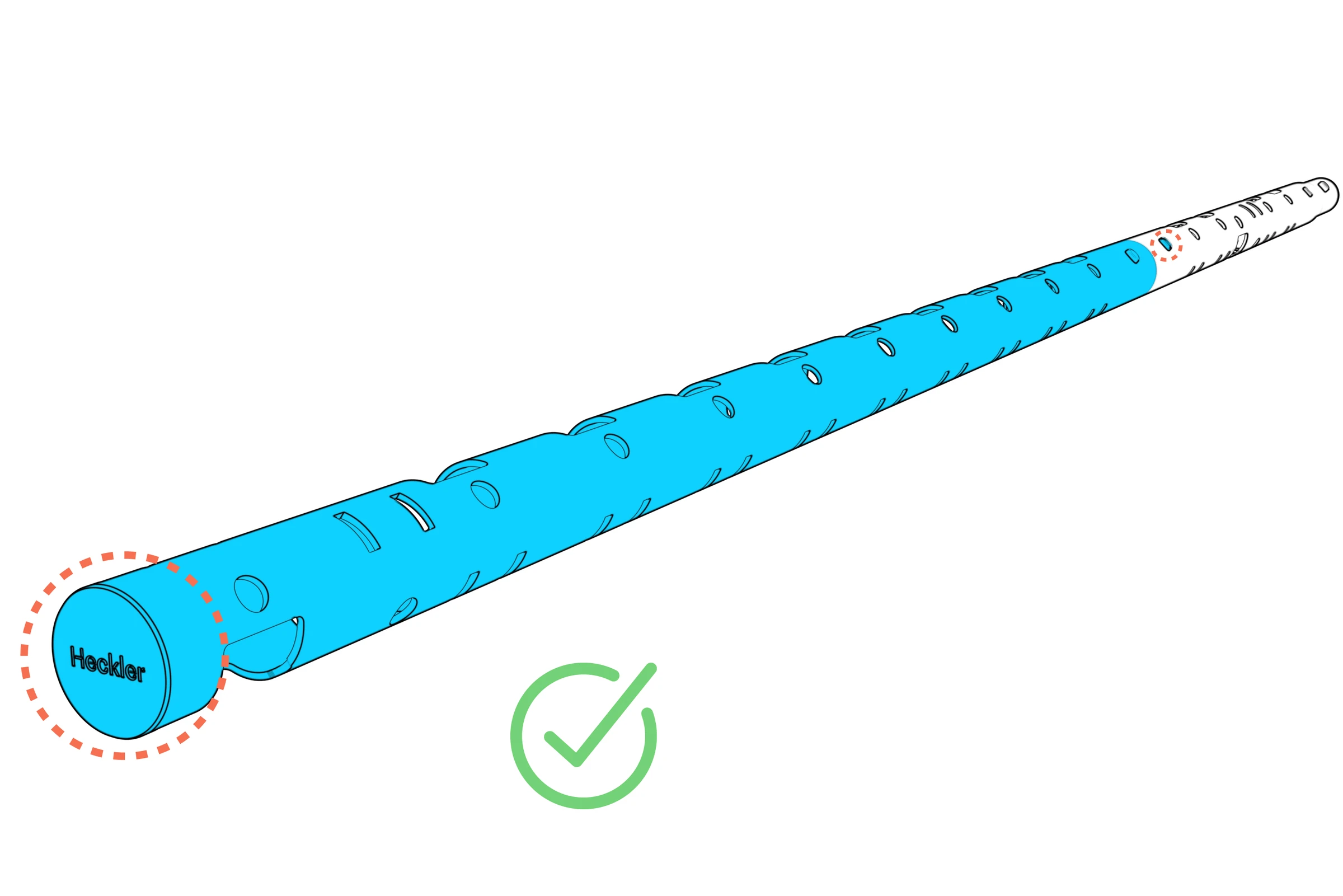 Joined left and center beam segments with their connection circled and the logo upright.
