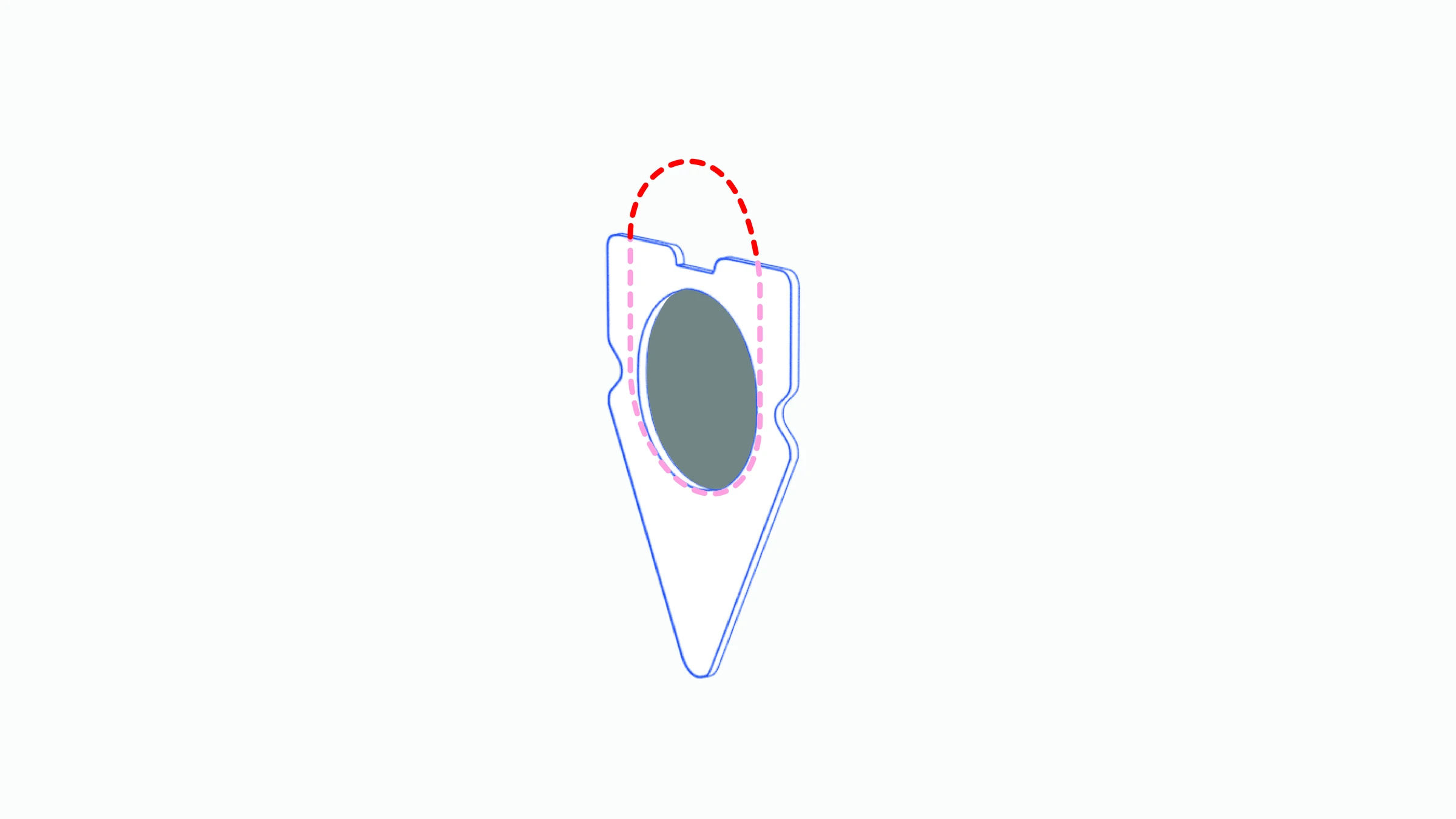Wall anchor hole shown toward the lower end of the traced pill-shaped mark.